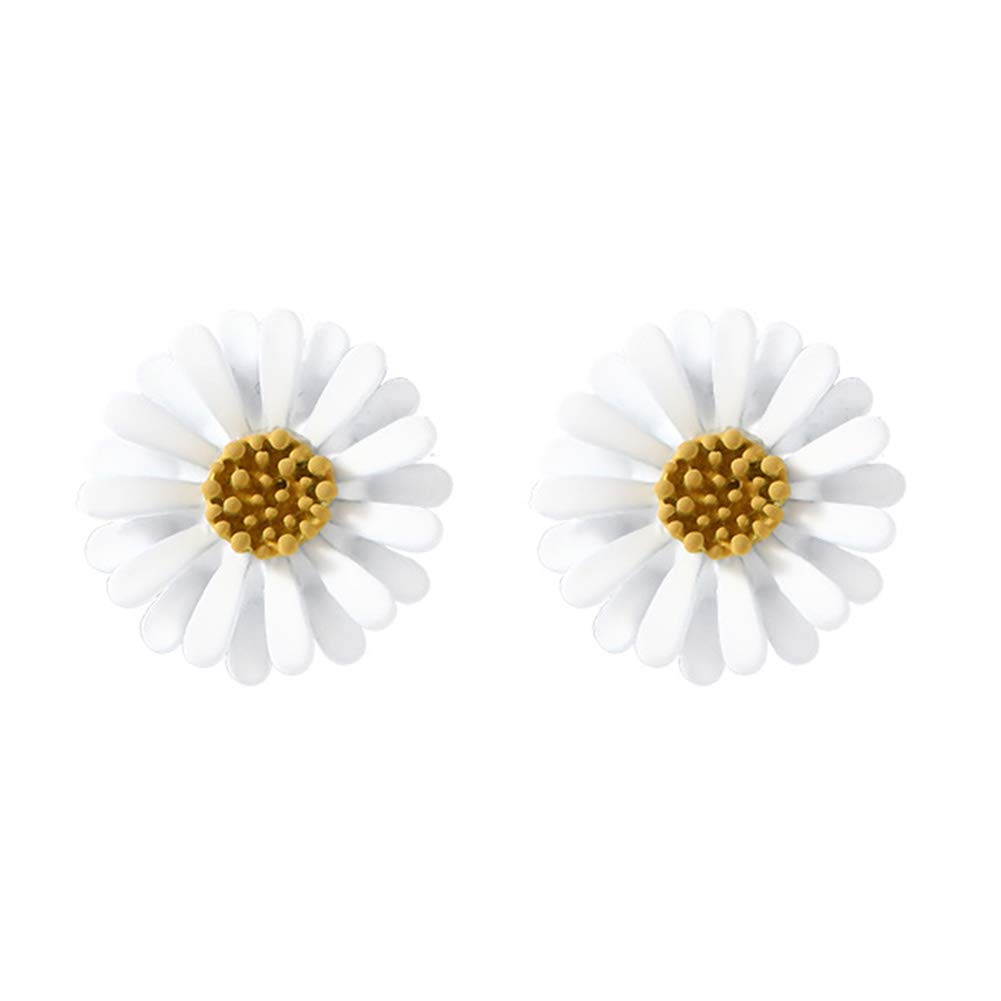 Everd1487HH Unique Floral Daisy Stud Earrings for Women - Hand-Painted White Flower Earrings, Piercing Jewelry Gift for Her - Perfect for Casual Wear, Parties & Special Occasions