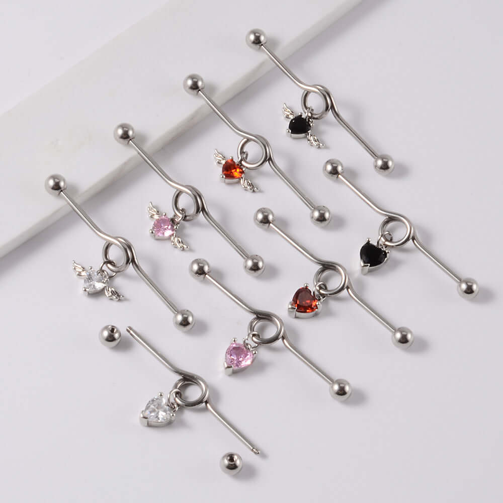 14G Heart Double Hole Industrial Bar Body Jewelry - DL7071 | Perfect for Cartilage, Helix, and Tragus Piercings | Hypoallergenic Surgical Steel for Sensitive Skin