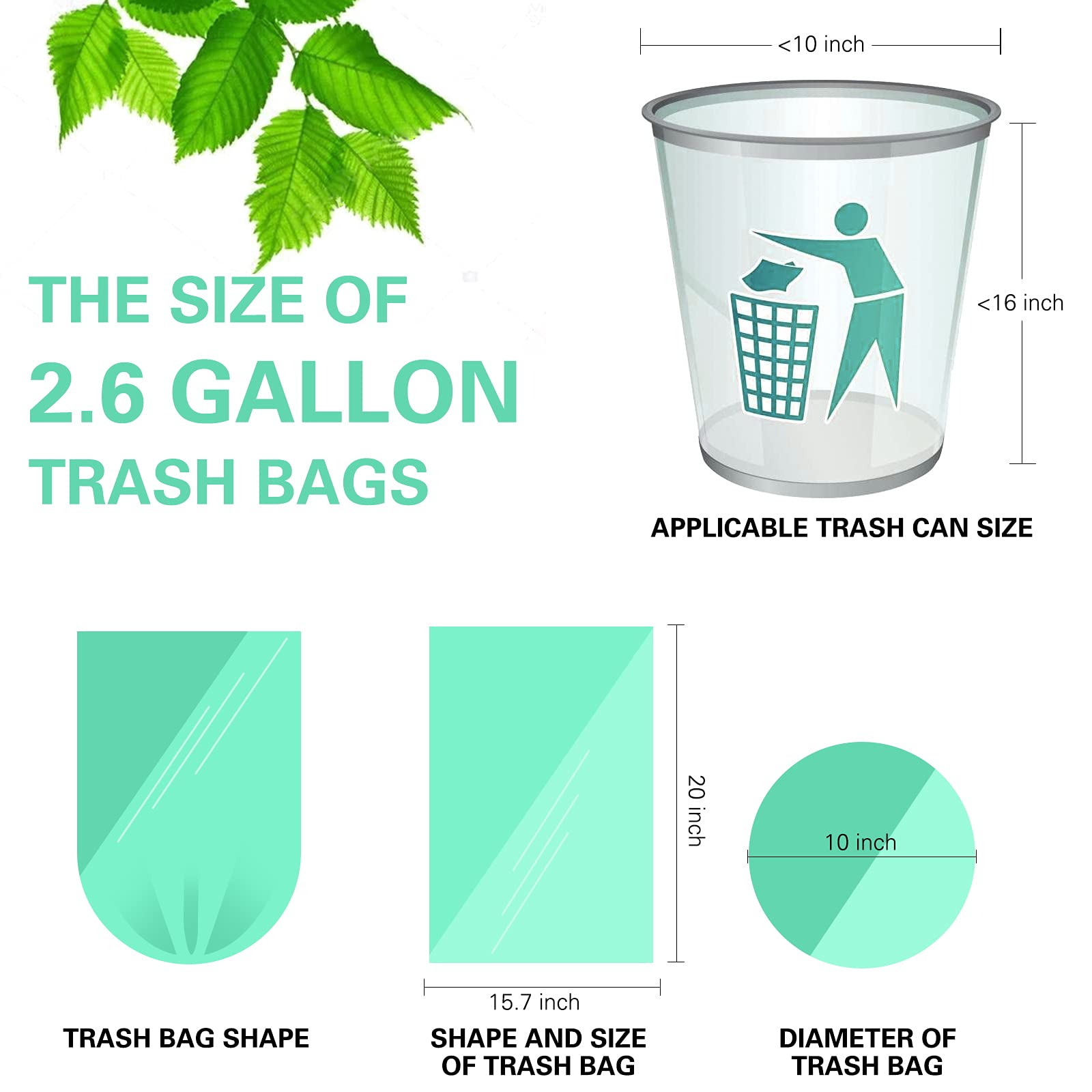 2.6 Gallon Small Trash Bags - 150 Count Clear Kitchen Garbage Bags | Strong Wastebasket Liners for Bathroom, Office & Home Use | 10 Liter Trash Can Liners for Daily Cleaning & Waste Disposal