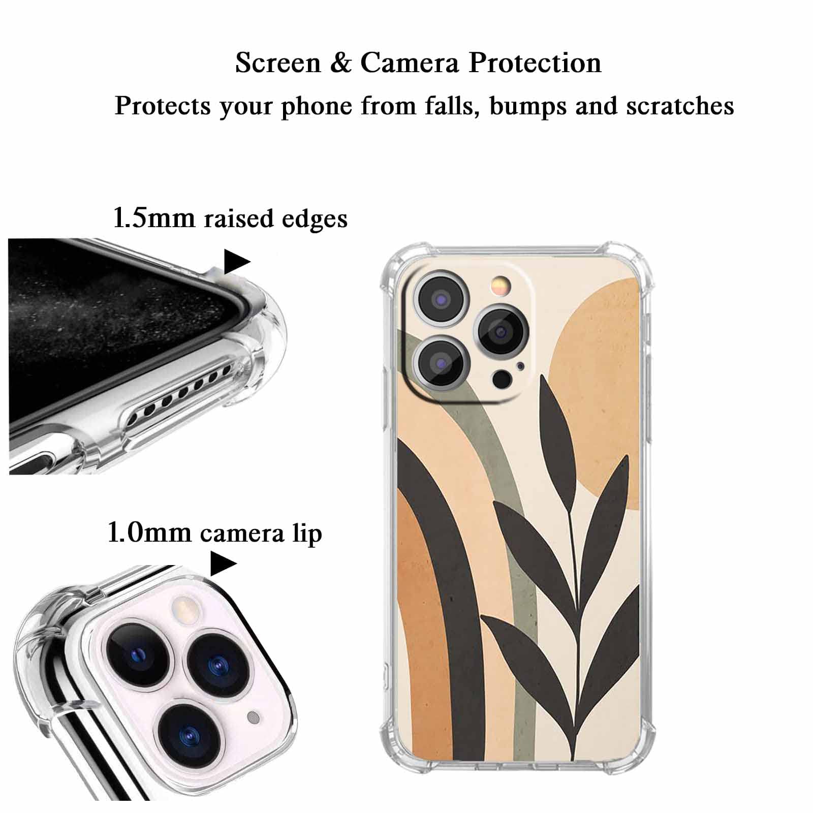 Abstract Rainbow Art iPhone 13 Pro Max Case - Aesthetic Minimalist Plant Design for Teens & Students | Trendy TPU Bumper Phone Cover | Perfect for School, Work & Everyday Use