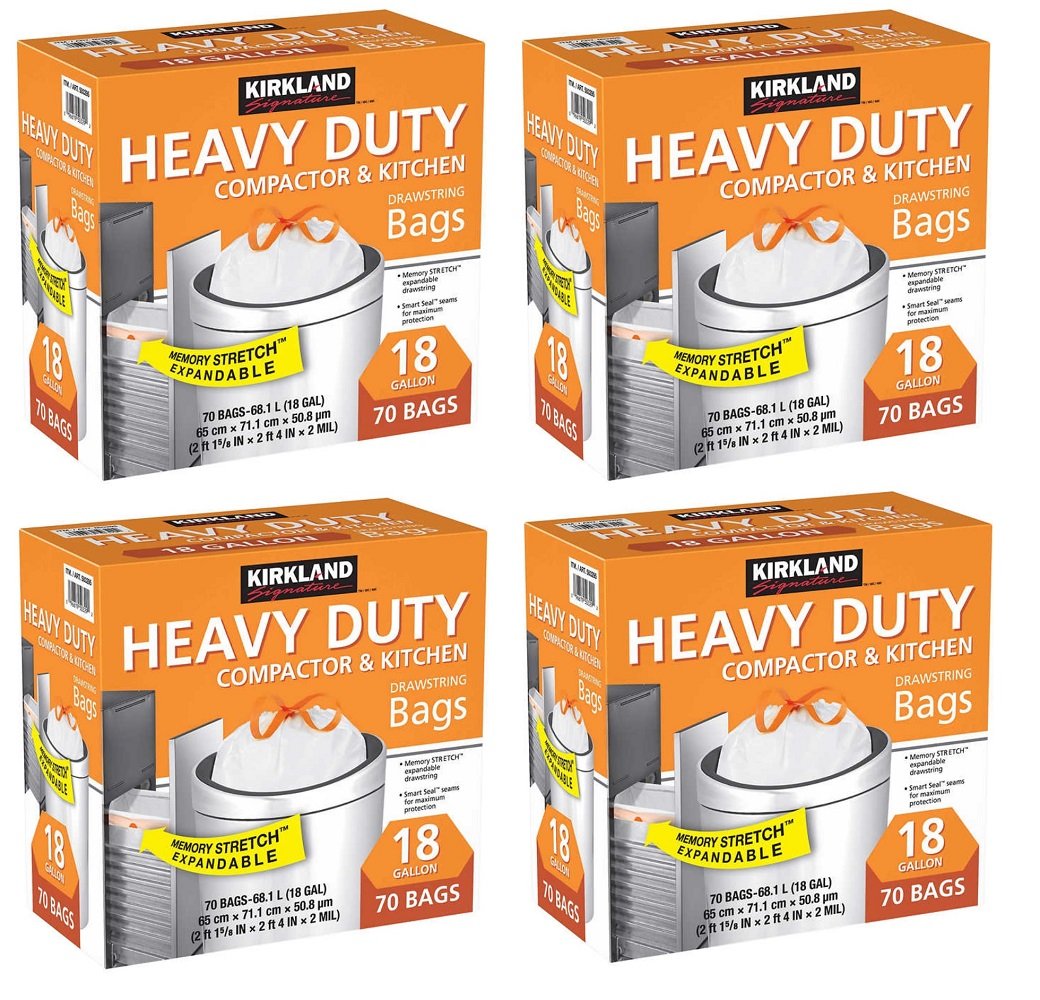 Kirkland Signature 18 Gallon Heavy Duty Trash Bags - 70 Count (4 Pack) | Extra Thick & Leak Proof | Perfect for Kitchen, Office & Outdoor Waste Disposal