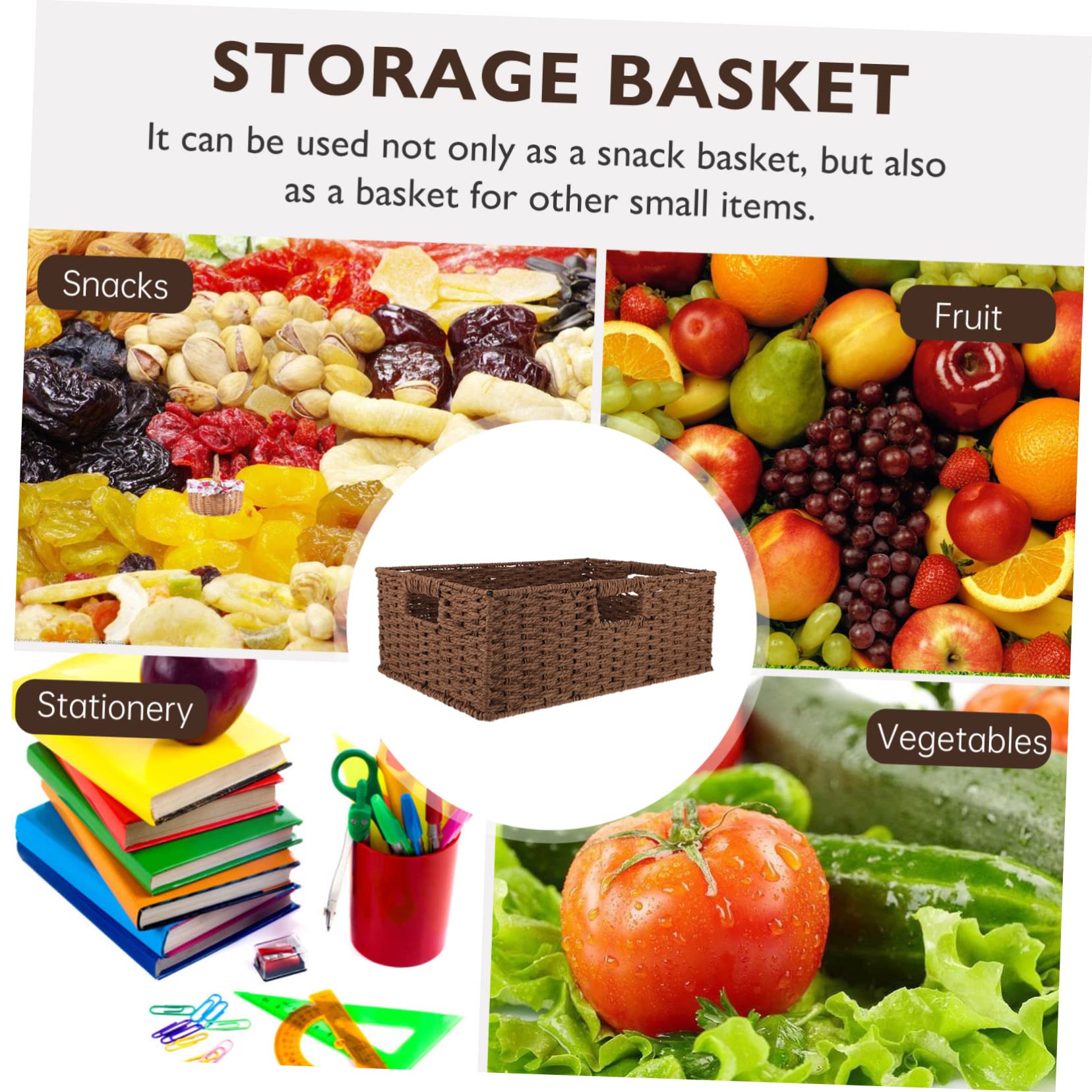 Natural Wicker Storage Baskets with Handles - Rattan Rectangular Organizer Bins for Home, Coffee Shelf & Closet Organization - Perfect for Living Room, Bedroom & Bathroom Storage