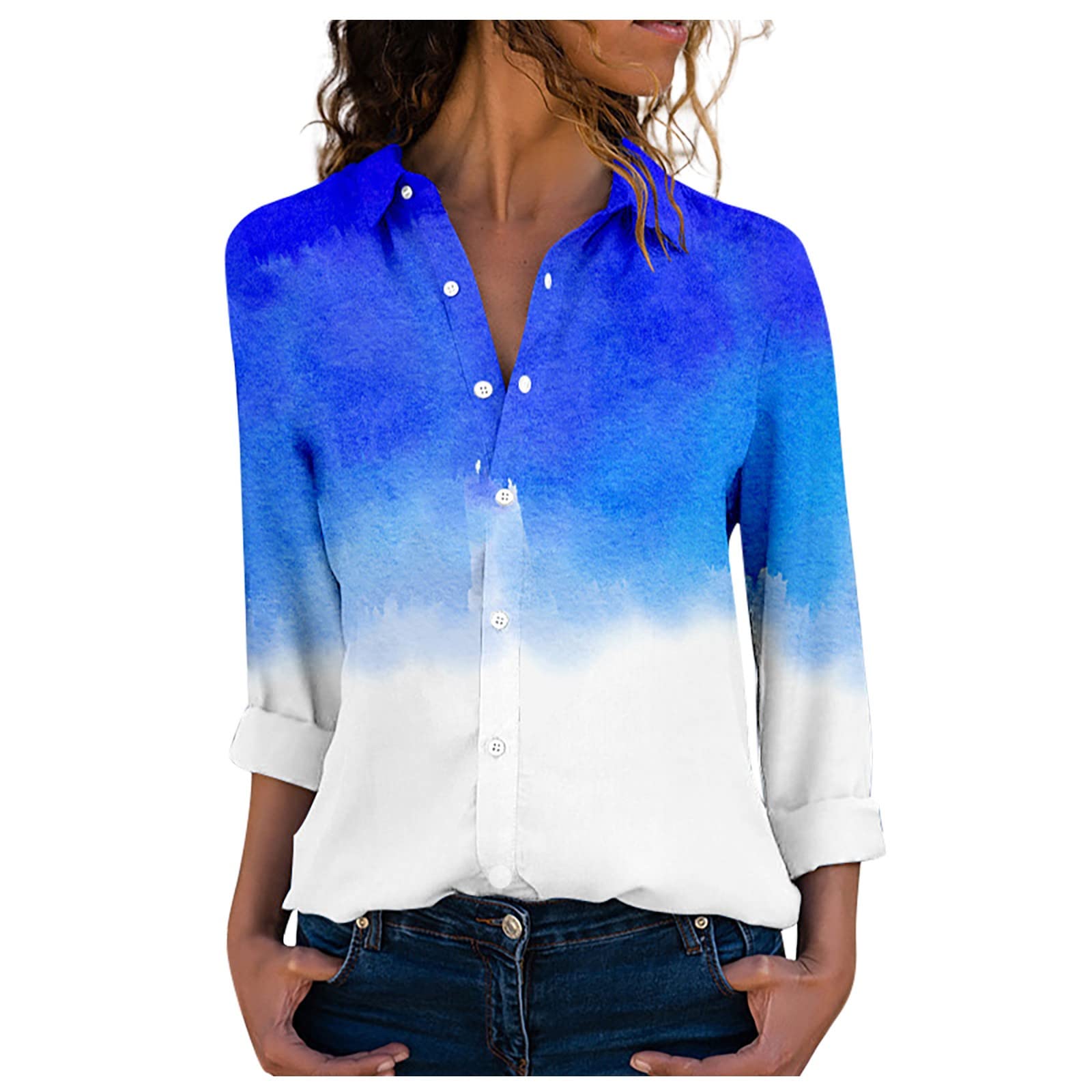 Women's Fall Blouses - Casual Tie-Dye Tunic Tops with Lapel Collar | Comfortable Polyester Shirts for Autumn | Perfect for Office Wear, Date Nights & Casual Outings