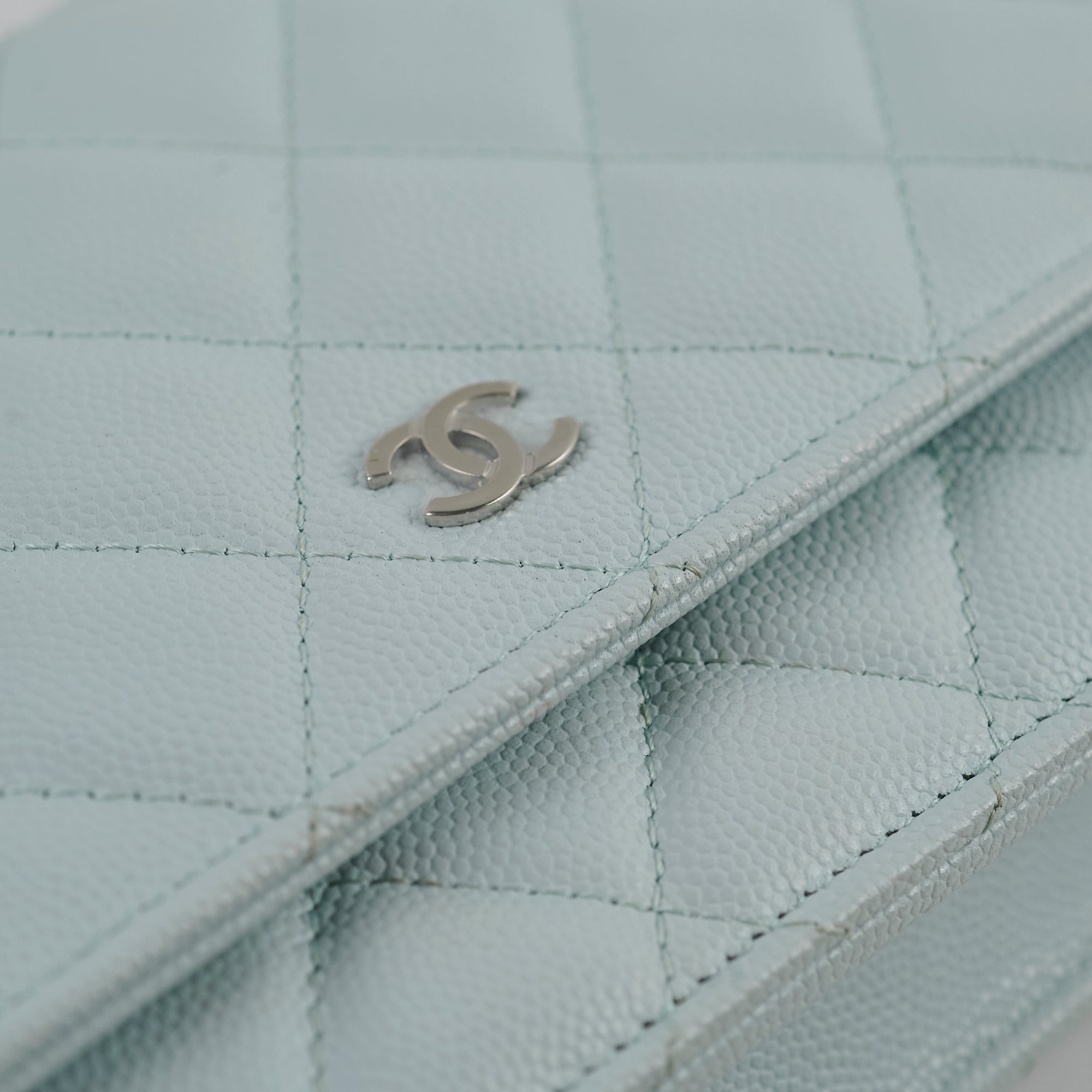 Chanel Caviar Wallet On Chain WOC Light Blue Crossbody Bag with Microchip - Perfect for Evening Events, Travel & Everyday Use