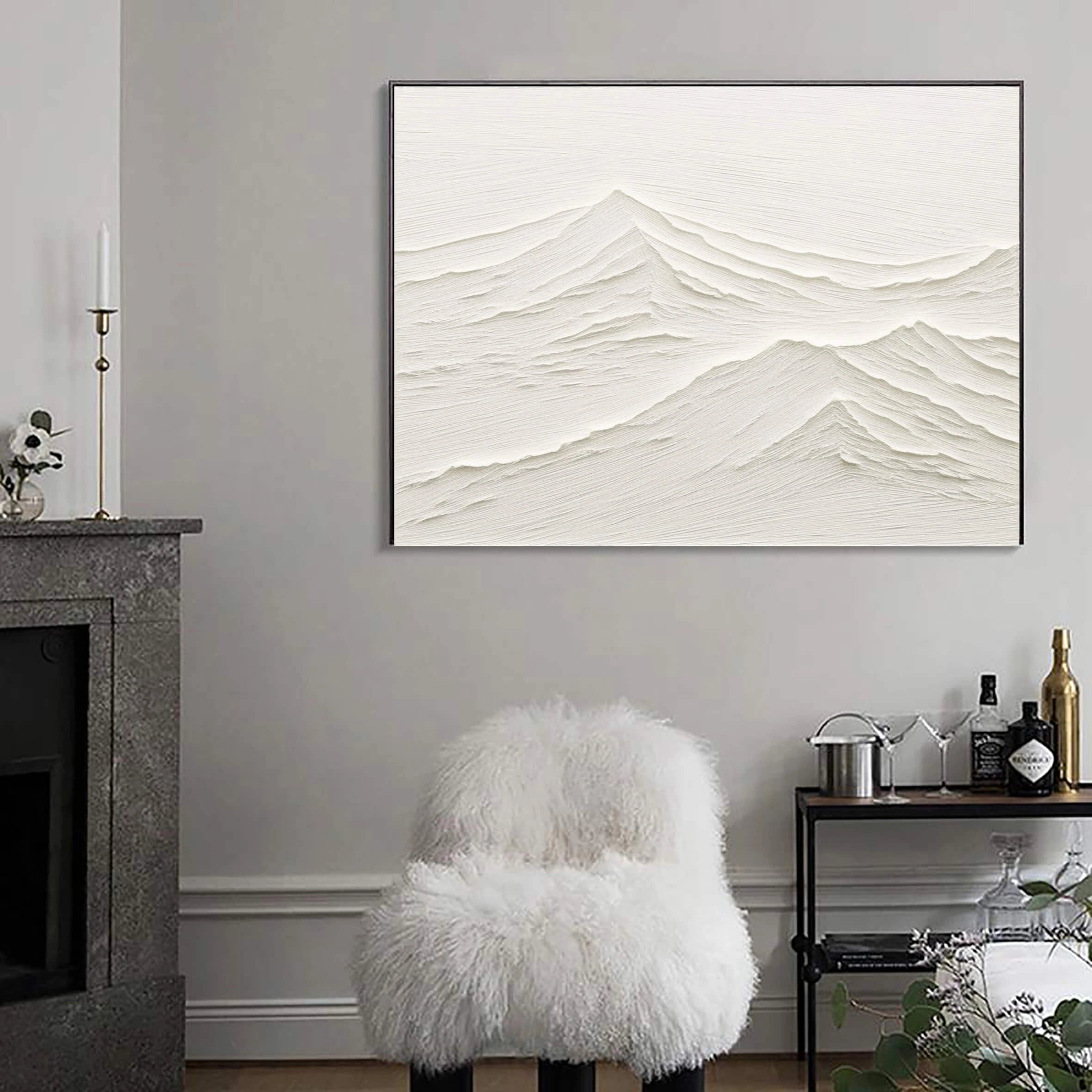 White Minimalist Textured Painting Canvas Wall Art - Modern Abstract Home Decor for Living Room, Bedroom & Office #MM071