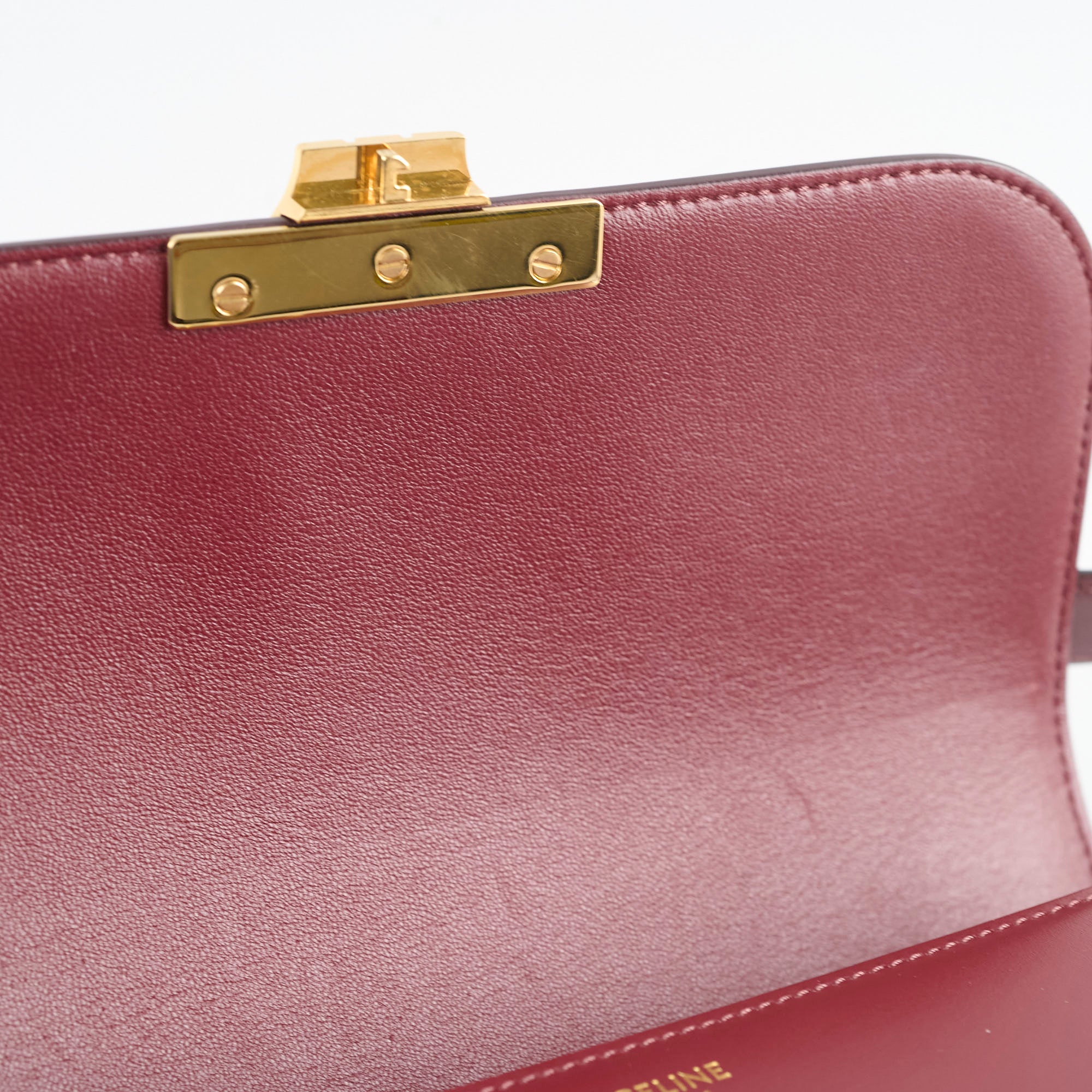 Celine Medium Triomphe Handbag in Shiny Burgundy Calfskin Leather - Perfect for Work, Travel & Evening Events