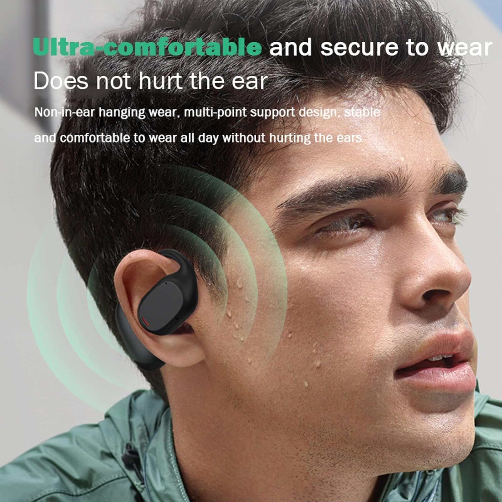 **Wireless Open Ear Bone Conduction Headphones – Bluetooth 5.0, Comfortable Earhooks, Sweatproof for Running, Cycling & Workouts**