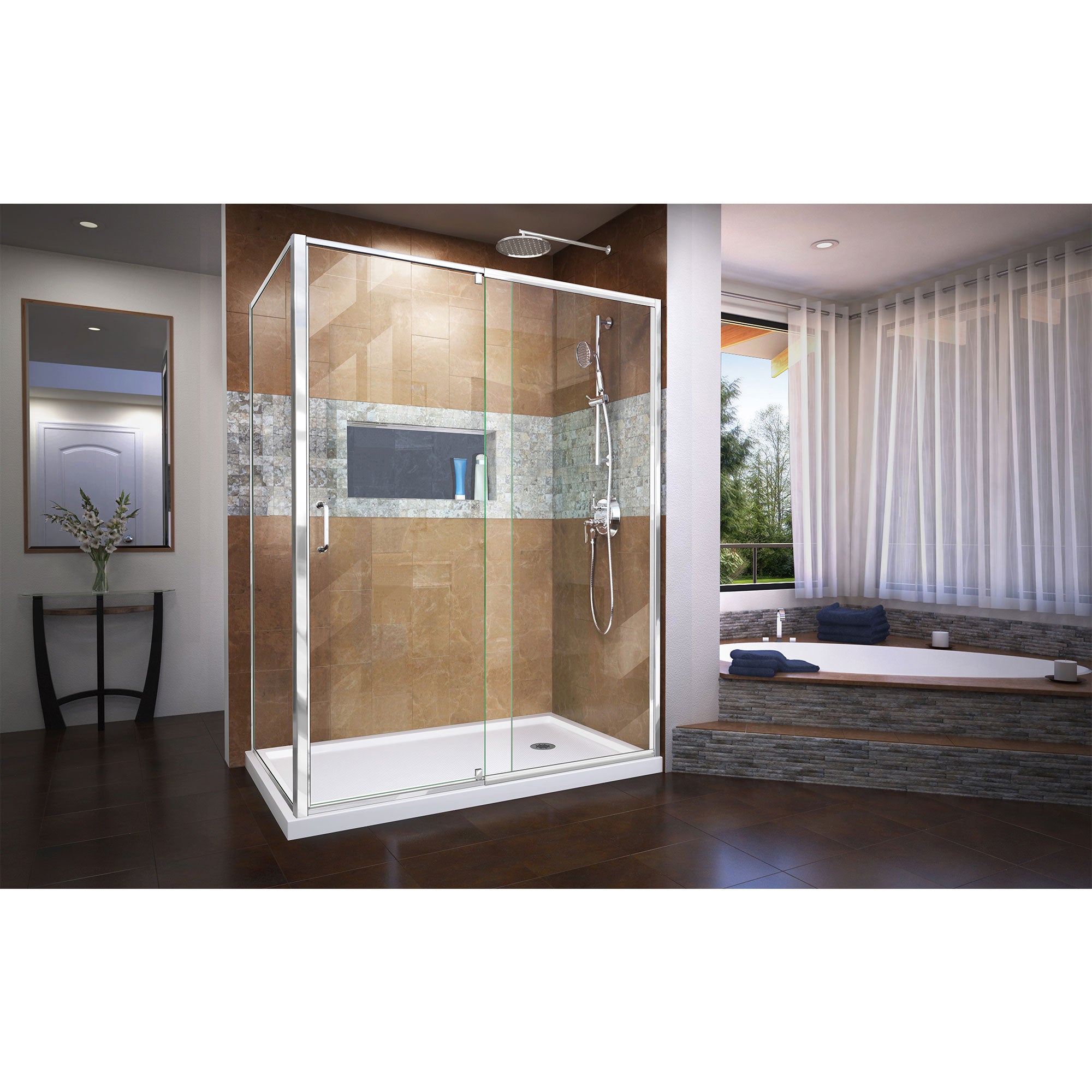 DreamLine Flex 36x60x74.75 Inch Semi-Frameless Pivot Shower Enclosure with SlimLine Base Kit - Modern Bathroom Upgrade for Small Spaces & Luxury Homes
