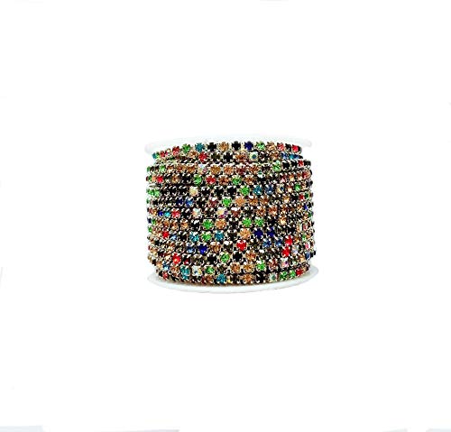 3mm Mixed Color Rhinestone Chain - Silver Plated 10 Yard for DIY Jewelry Making, Wedding Decor, Craft Supplies & Party Accessories | Perfect for Bridal Hairpieces, Costume Embellishments & Home Decor Projects