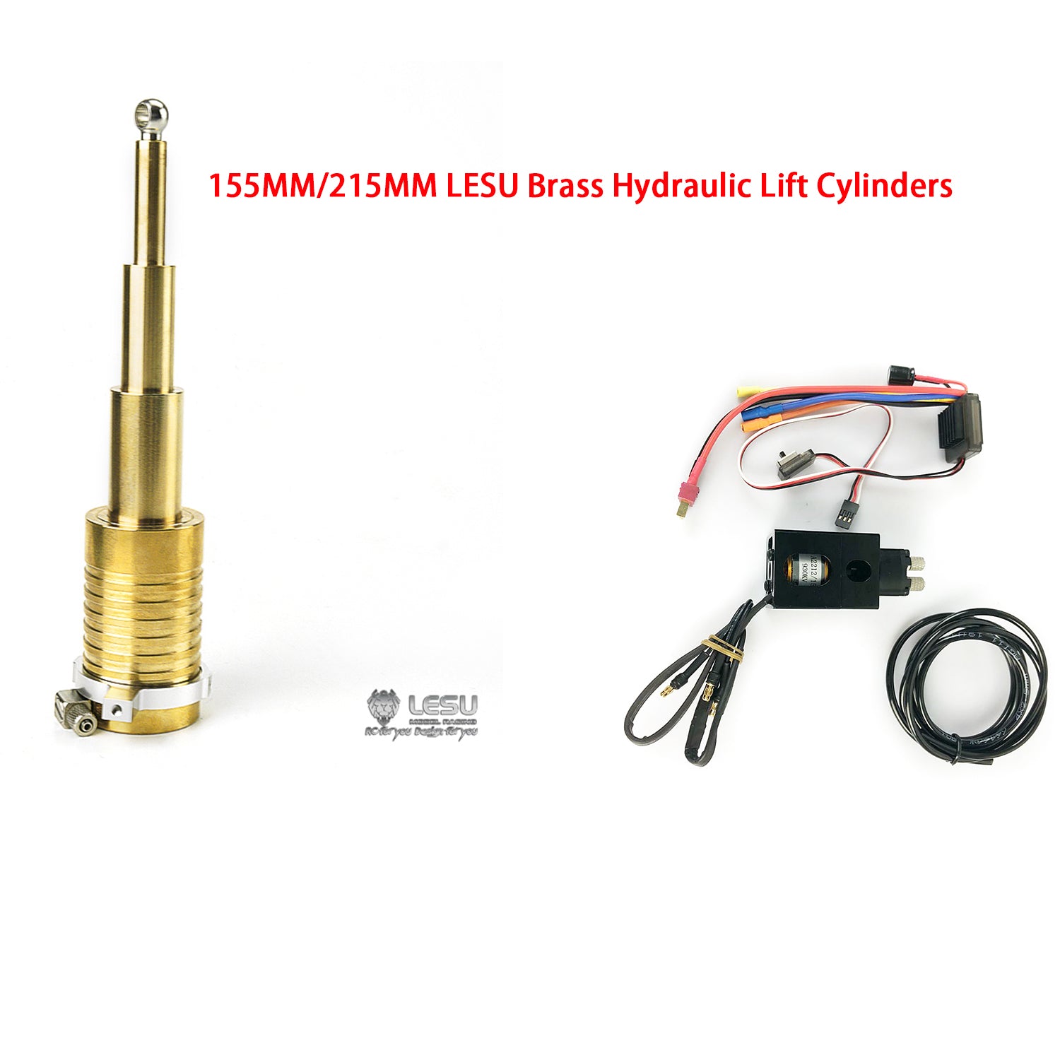 155MM/215MM LESU Brass Hydraulic Lift Cylinders with Brushless ESC Hydraulic Pump Motor Set - Compatible with 1/14 Scale RC TAMIYA Dump Truck Models | Heavy Duty Construction Vehicle Simulation & DIY RC Car Upgrades