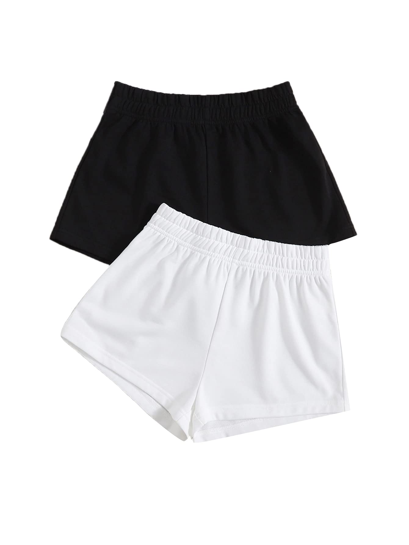 SheIn Women's 2-Pack Solid Color High-Waisted Yoga Shorts with Elastic Band - Perfect for Workout, Running, Gym & Lounge Wear