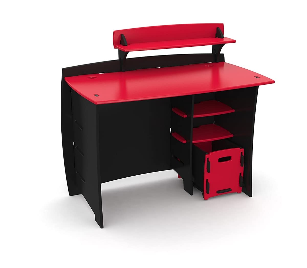 Kids Complete Desk System Set with Chair & Storage - Red Study Desk for Children's Room, Homework & Art Activities