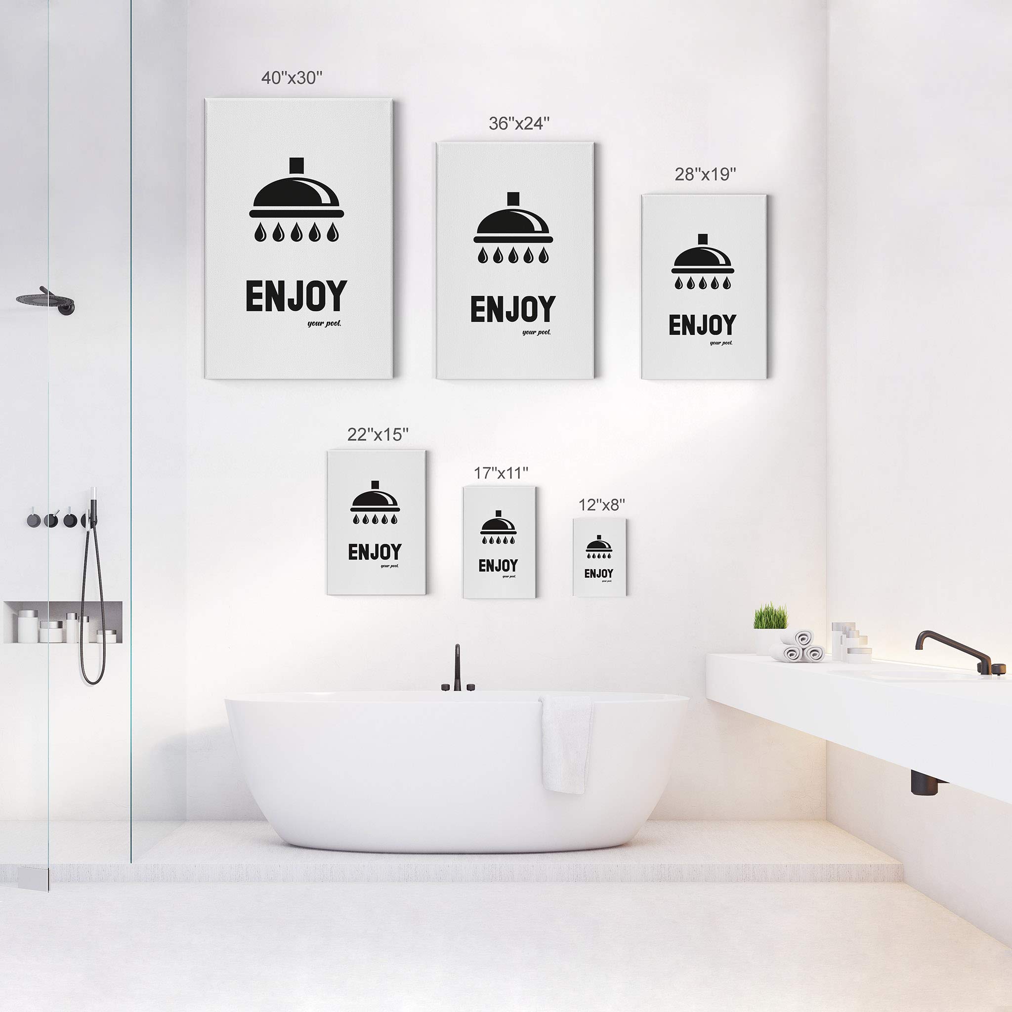Funny Pool Quote Canvas Print - Smile Art Design Bathroom Wall Decor - Enjoy Your Pool Saying - Ready to Hang 28x19 - Made in USA - Perfect for Bathroom, Pool House & Home Decoration