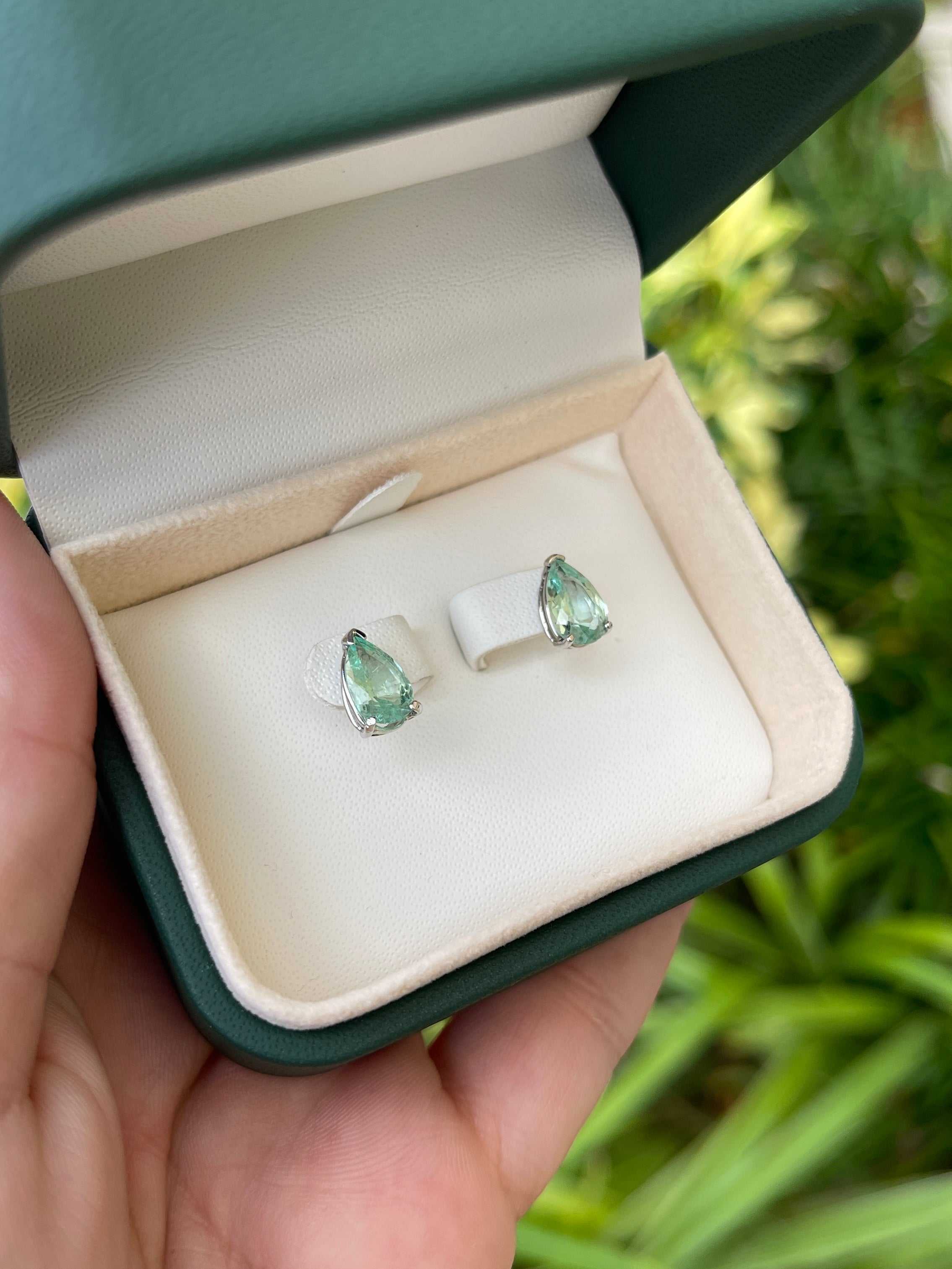 2.50tcw Light Green Emerald Tear Drop Solitaire Stud Earrings in 14K Gold - Elegant Jewelry for Women, Perfect for Weddings, Parties & Special Occasions