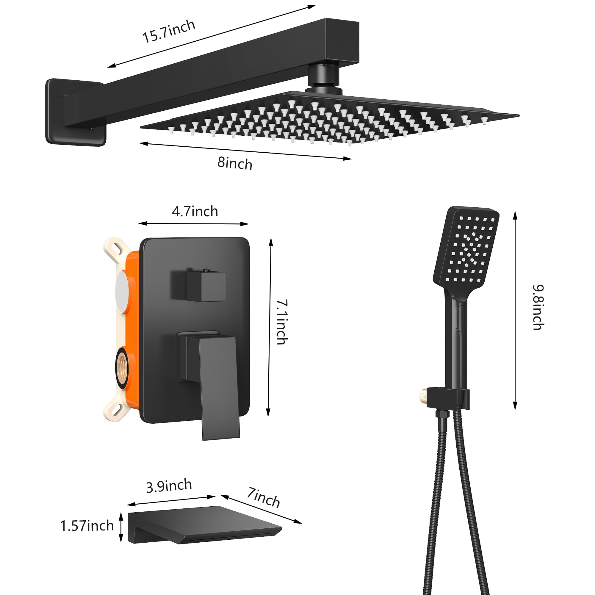 Premium Matte Black Shower System - 8