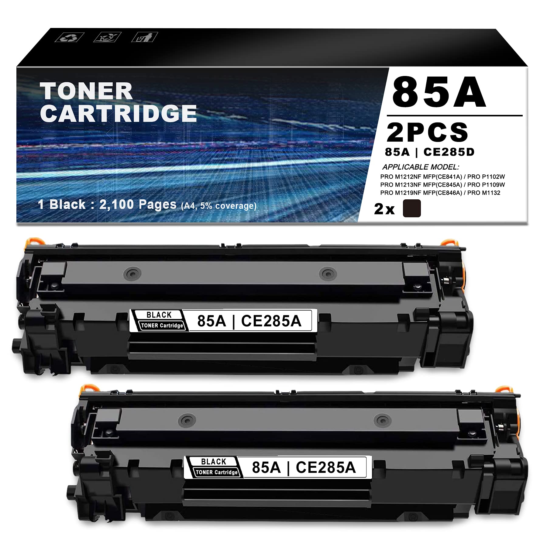 MKAE 85A | CE285A 2-Pack 85A Toner Cartridge Replacement for HP CE285D Pro M1212nf MFP, m1216nfh MFP, M1213nf MFP, M1219nf MFP, P1102w, P1102, P1109w, P1005, P1006, M1132 Printer - High Yield Printing for Home & Office Use