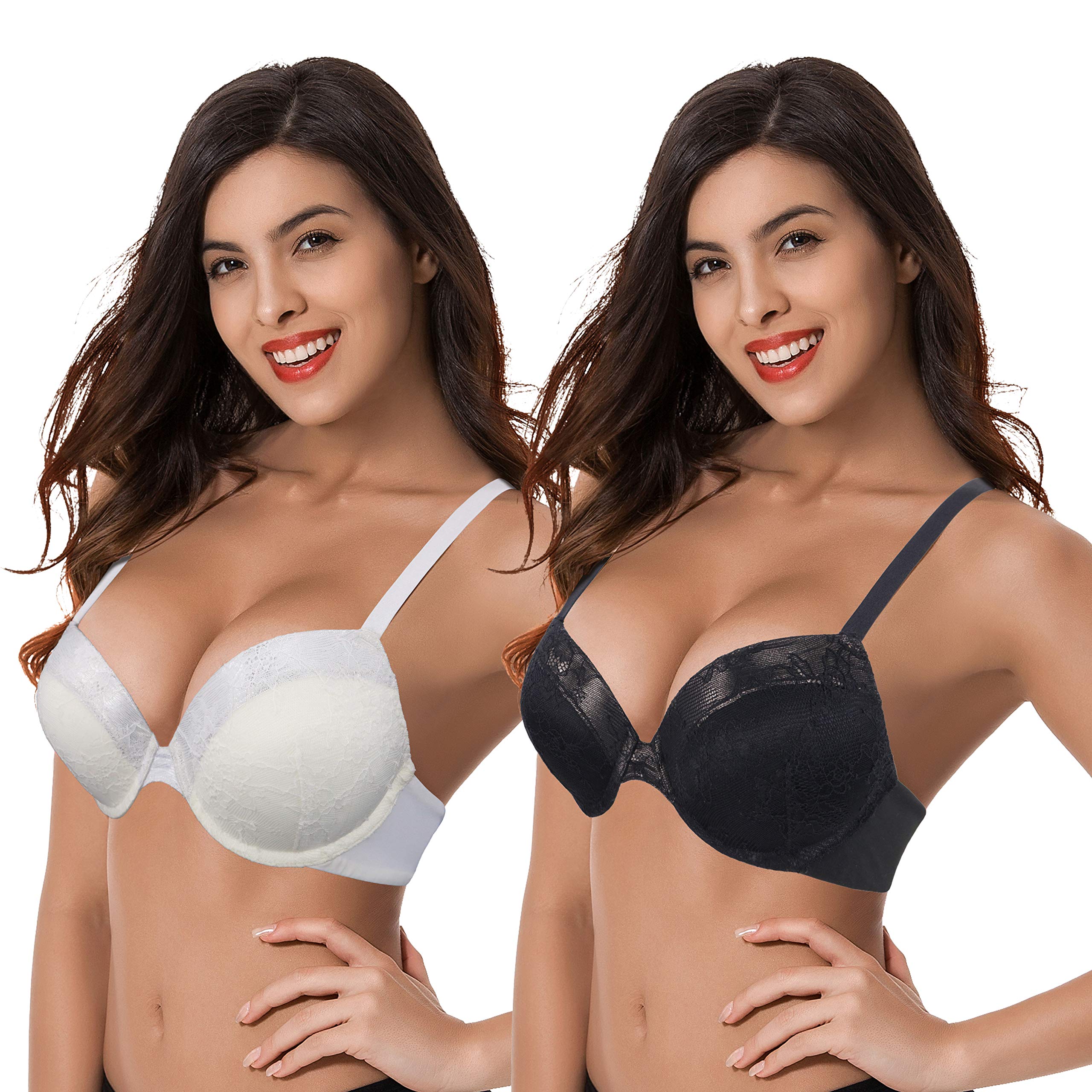 Curve Muse Women's Plus Size Push Up Bra with Underwire & Lace - 1.5 Cup Enhancer for Full Coverage & Support | Perfect for Everyday Wear, Date Nights & Special Occasions