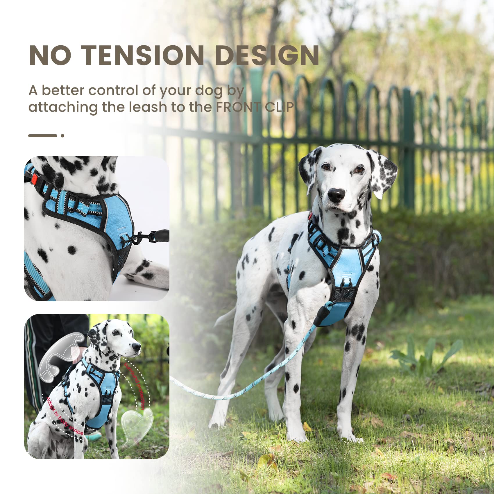 FURRYFECTION No Pull Dog Harness - Reflective Oxford Vest with Padded Handle & 4 Adjustable Straps for Small Medium Large Dogs - 2 Leash Clips, Choke-Free Design (Blue, XL) - Perfect for Walking, Running & Outdoor Adventures