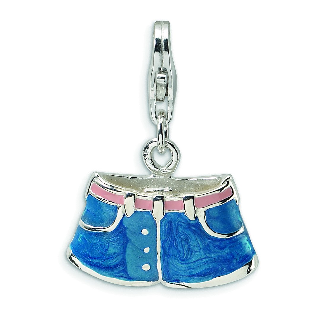 Amore La Vita Sterling Silver 3D Enameled Blue Jean Shorts Pendant Necklace with Lobster Clasp Charm - Perfect for Casual Wear, Beach Outfits & Everyday Fashion Accessories