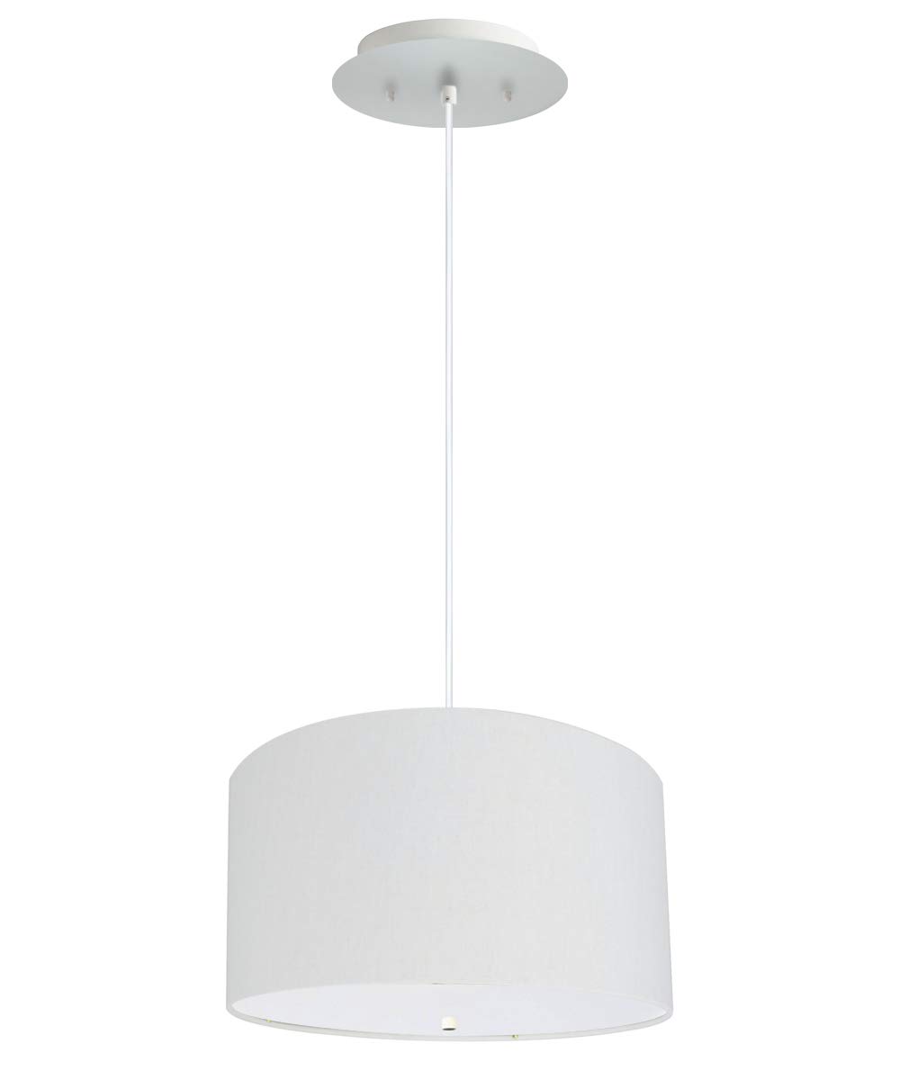 HomeConcept 16 Inch Wide 2-Light Pendant Lighting Fixture with White Linen Drum Shade & Diffuser - White Cord for Kitchen Island, Dining Room or Bedroom Lighting