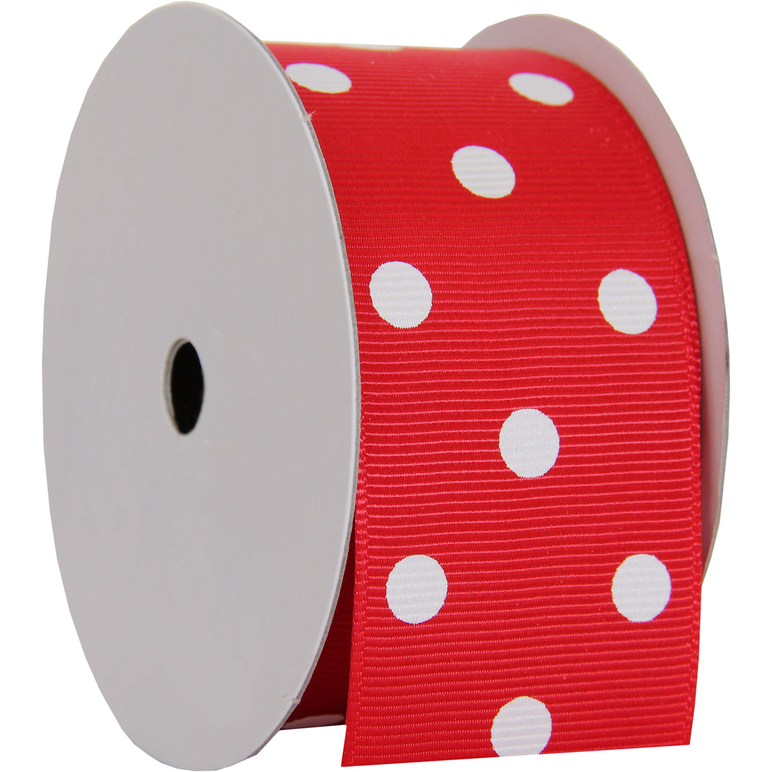 Threadart 1.5 Inch Grosgrain Dots Ribbon - 5 Yards Red with White Dot Pattern - Perfect for DIY Bows, Gift Wrapping, Hair Accessories, Scrapbooking & Party Decorations
