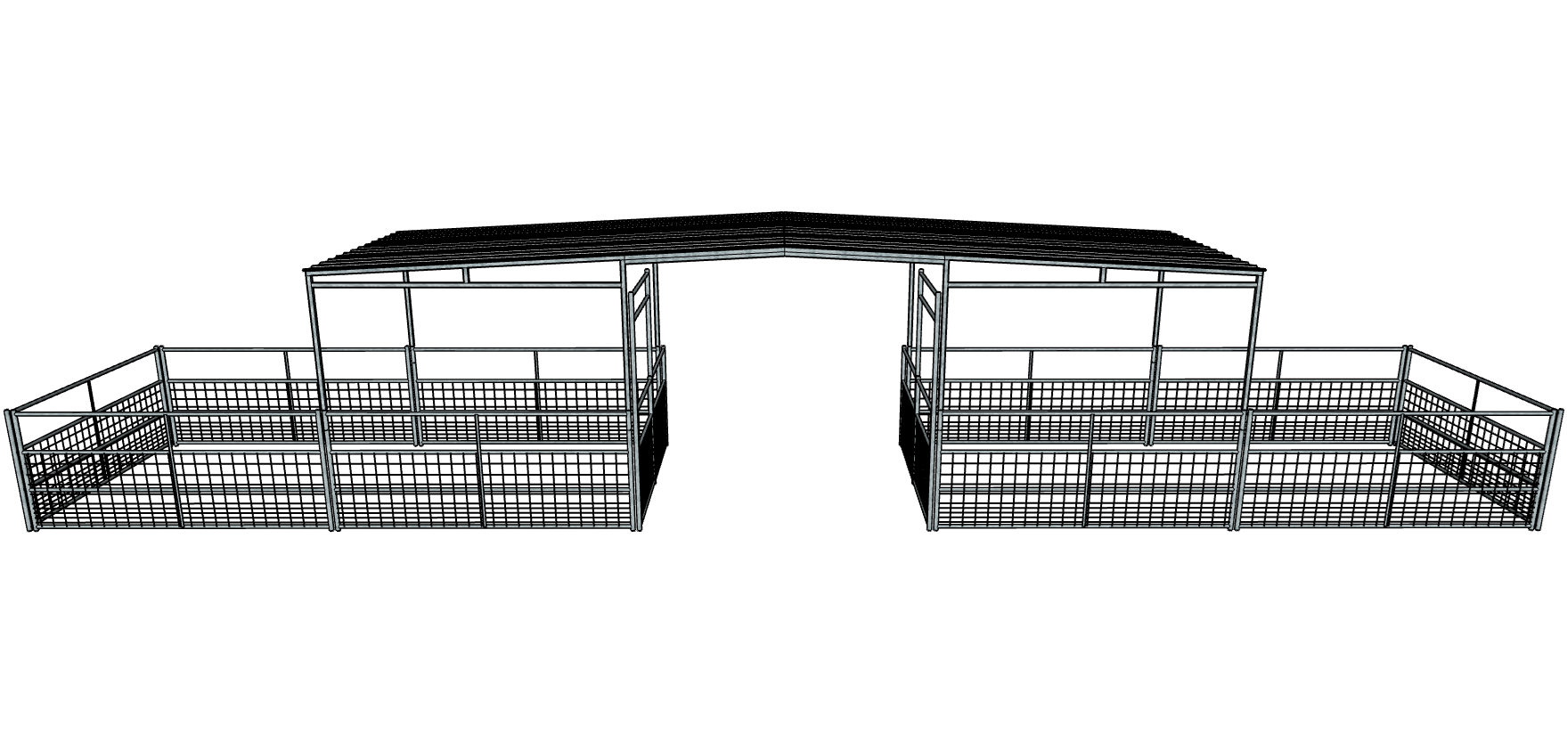 50 Ft x 10 Ft Galvanized 4-Rail Horse Barn Kit with Mesh Panels & 30 Ft Gable Roof - Durable Stable Shelter for Horses, Livestock & Farm Animals - Perfect for Pastures, Ranches & Equestrian Facilities