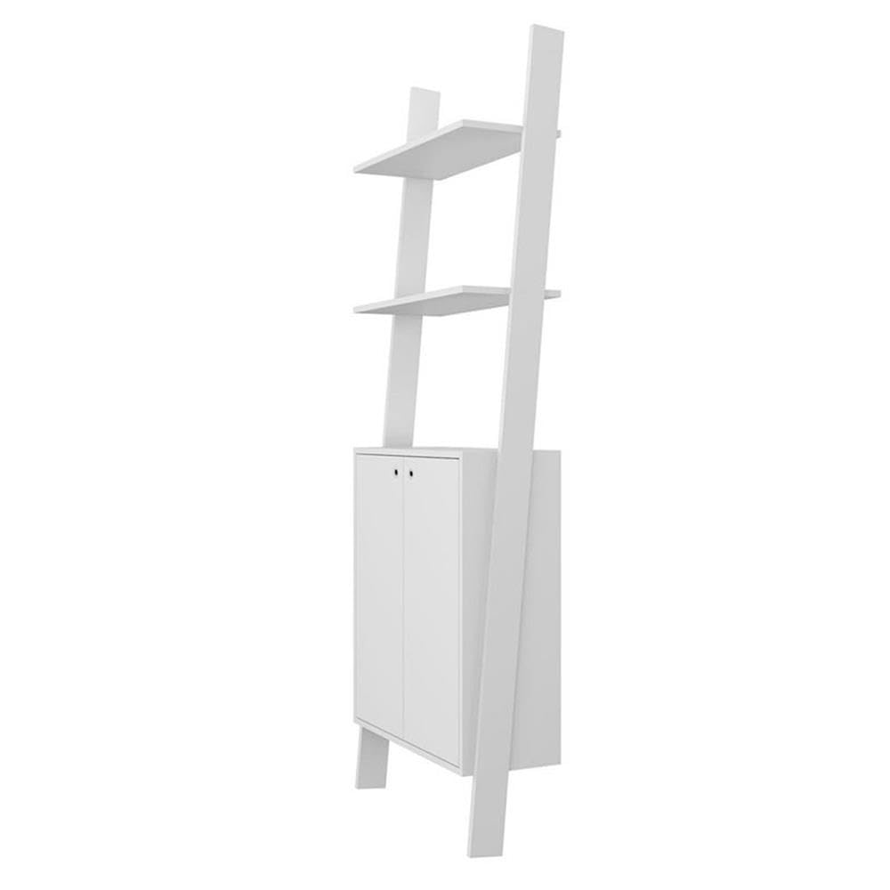 Pemberly Row 2-Tier Floating Shelves - Mid-Century Modern Wood Ladder Display Cabinet in White - Perfect for Living Room, Bedroom & Office Decor
