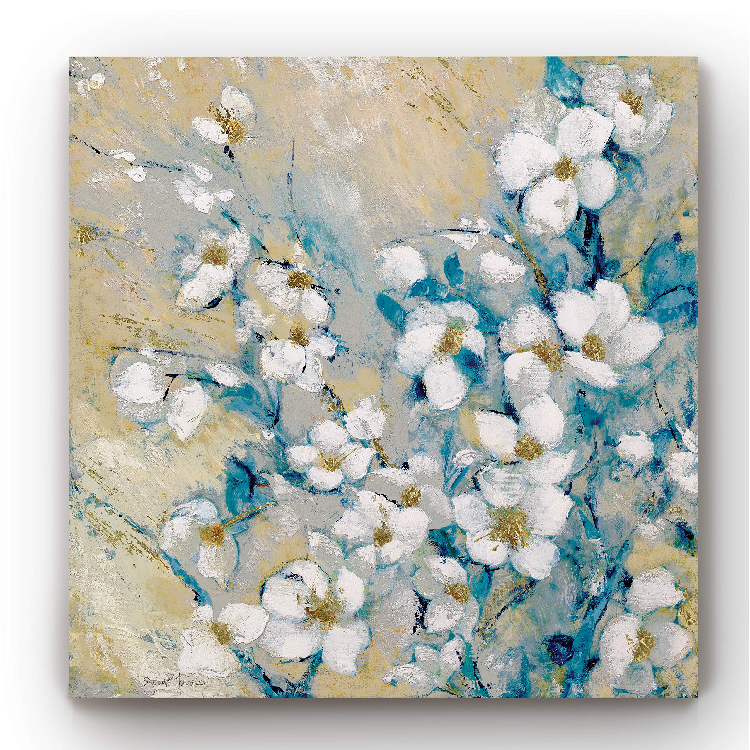 Modern Floral Abstract Canvas Wall Art - Blue & White Aesthetic Painting for Bedroom, Living Room, Kitchen & Home Office Decor - 16x16 Inch Gallery Wrapped Flower Print - Perfect for Boho Chic, Farmhouse & Contemporary Interior Design Styles