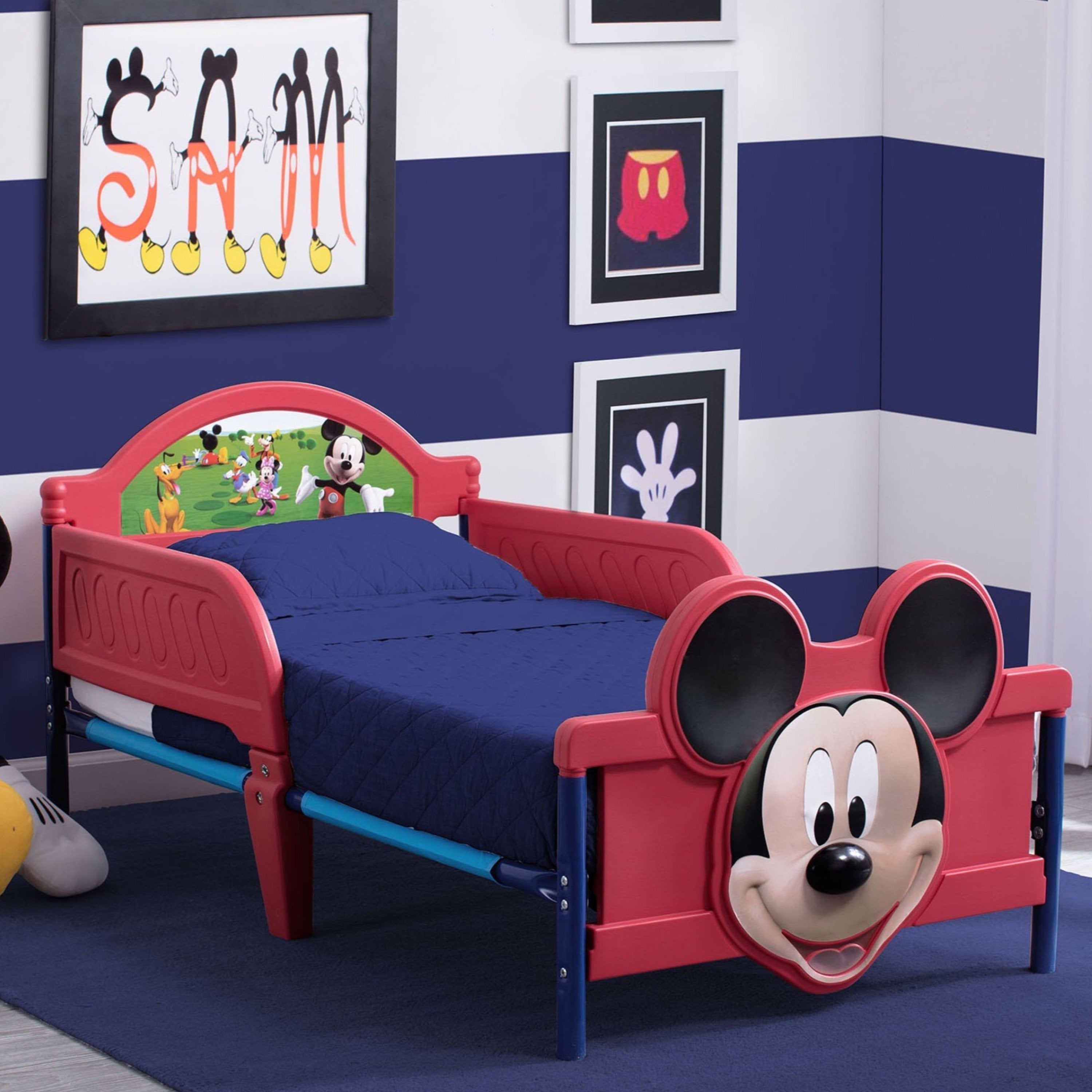 Mickey Mouse 3D Plastic Toddler Bed for Kids - Disney Themed Children's Bedroom Furniture for Boys & Girls - Perfect for Nursery, Daycare or Playroom Decor