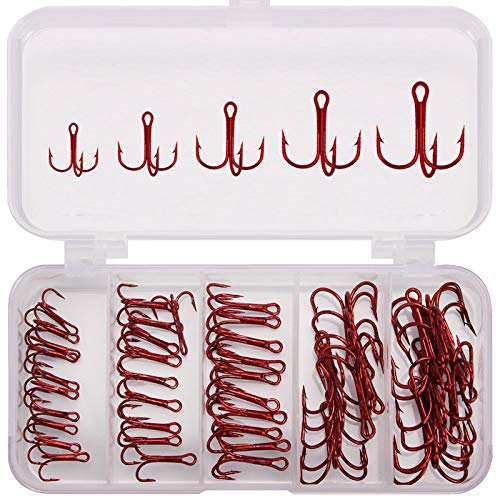 Premium High Carbon Steel Fishing Treble Hooks - Red Nickel Anchor Hook Set with 3-Way Swivel | Barbed Triple Hooks for Bass, Trout & Saltwater Fishing | Ideal for Freshwater & Deep Sea Angling