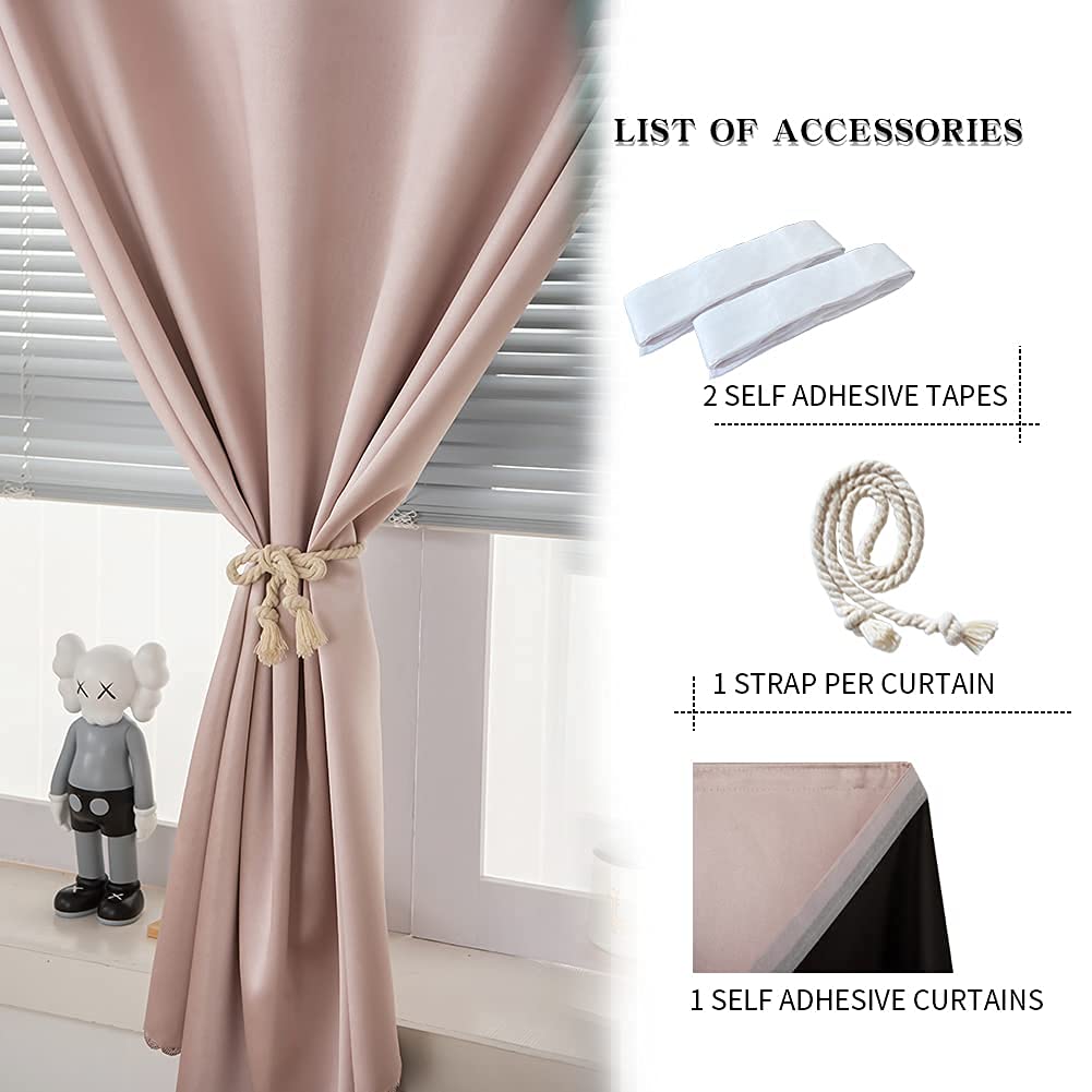 Blackout Curtains for Bedroom & Kitchen - Thermal Insulated Autohesion Window Drapes, Darkening Small Curtain Panels (1 Panel, 47