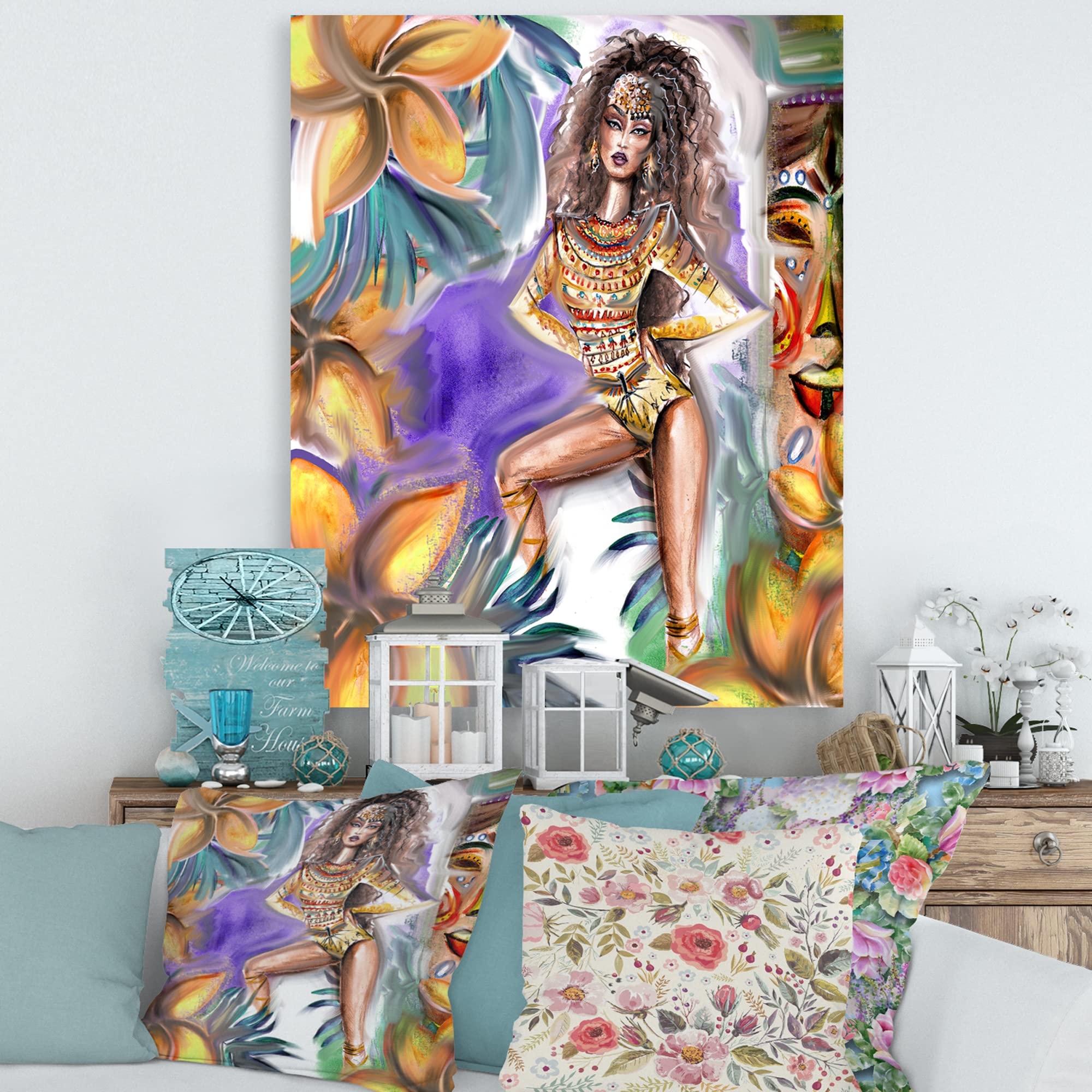 Tropical Amazon Warrior Traditional Canvas Wall Art - Handmade Jungle Themed Home Decor for Living Room, Bedroom & Office