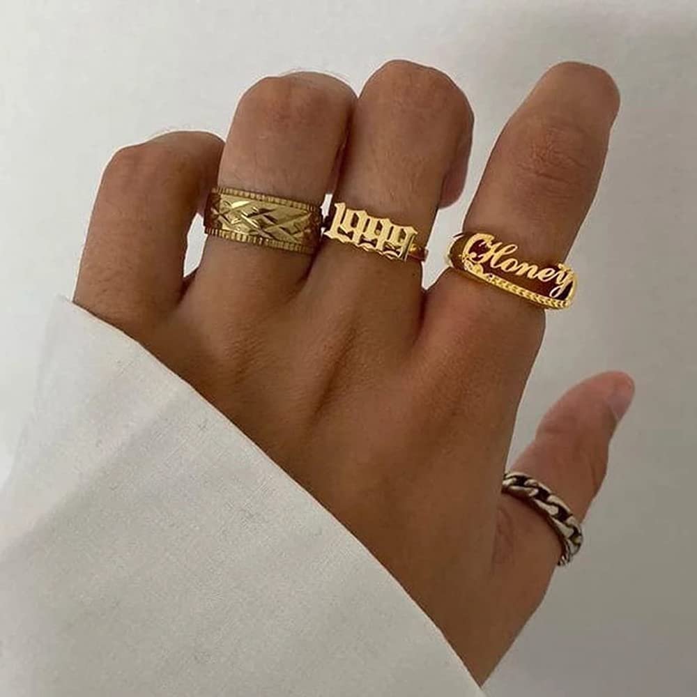 Personalized Name Ring for Women - Custom Engraved Initial Letter Stackable Promise Ring - Unique Gift for Her, Anniversary, Valentine's Day, Birthday