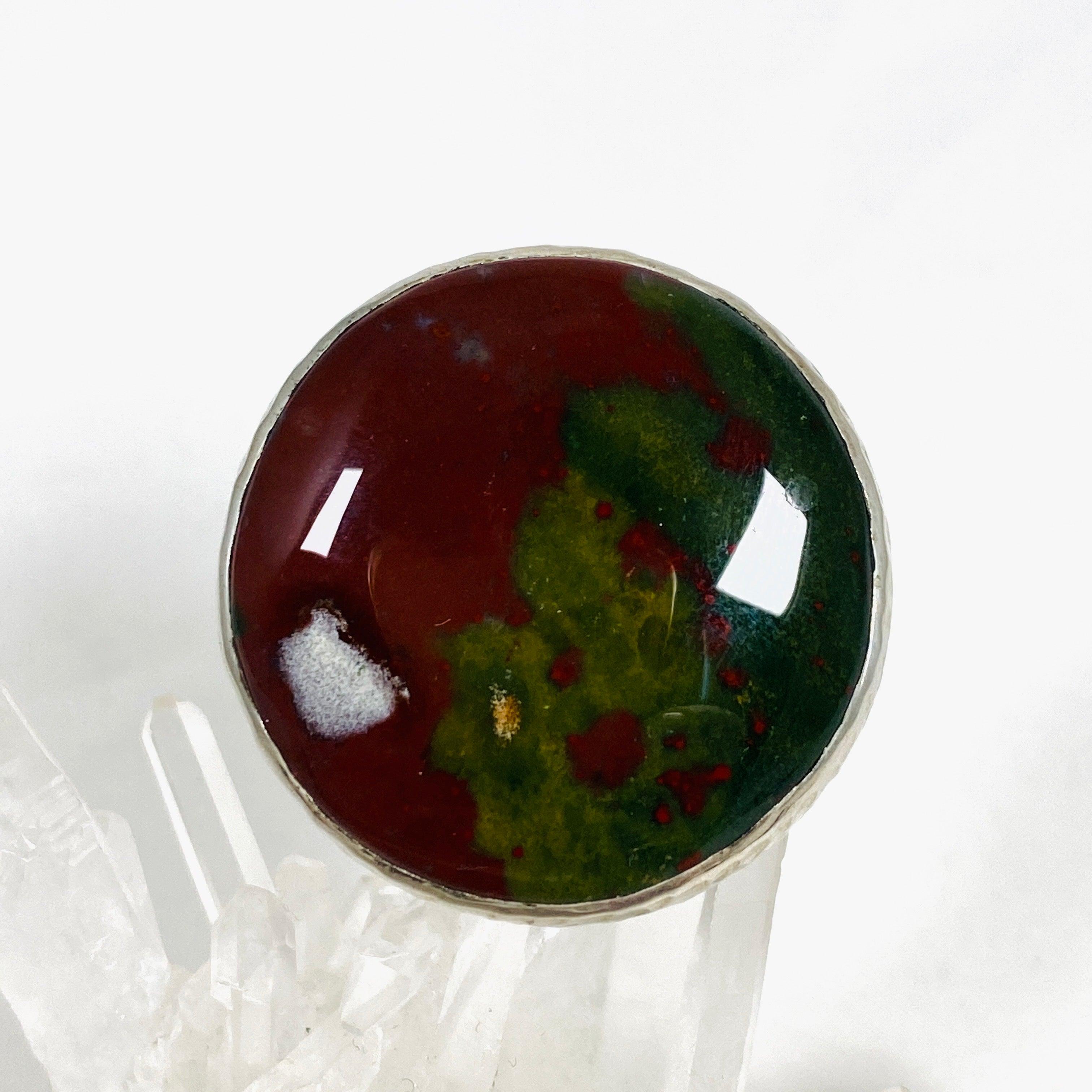Bloodstone Round Hammered Band Ring - Size 10 - KRGJ1256 - Perfect for Boho Jewelry, Spiritual Healing & Everyday Fashion Accessories