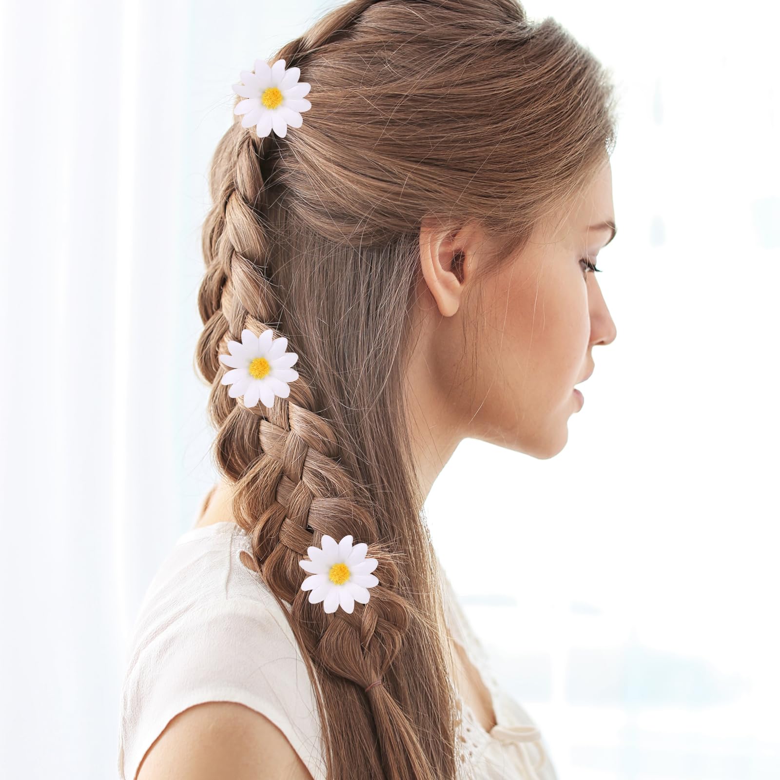 Mozeat 6pcs Daisy Hair Clips for Women - White Flower Hair Barrettes, Bridal Wedding Hair Accessories | Perfect for Bridal Parties, Prom, Summer Outfits & Everyday Wear