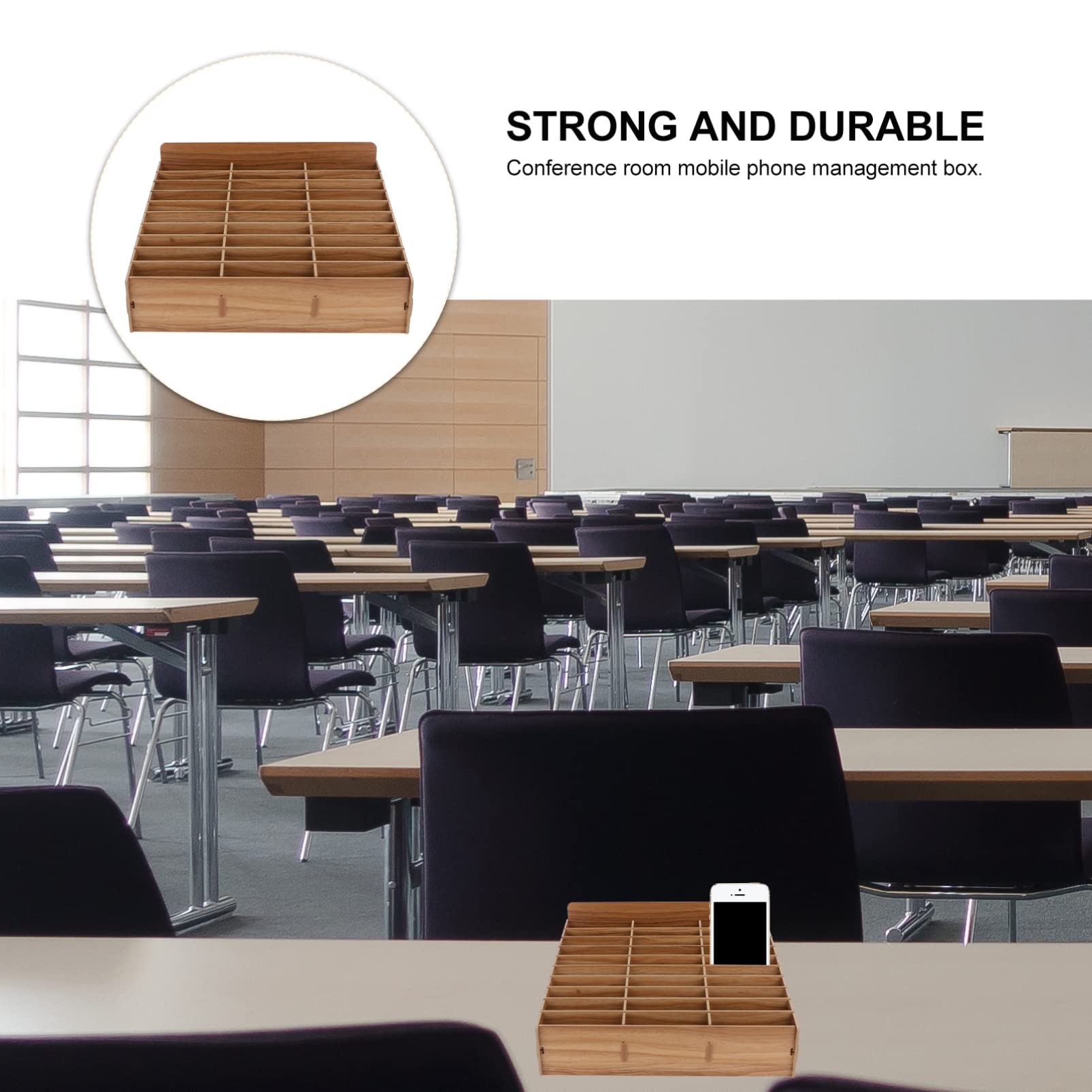 DOITOOL 30 Grids Desktop Cell Phone Holder Organizer - Brown Storage Box for Classroom, Office & Home | Perfect for Organizing Smartphones, Tablets & Office Supplies | Ideal for Teachers, Students & Professionals