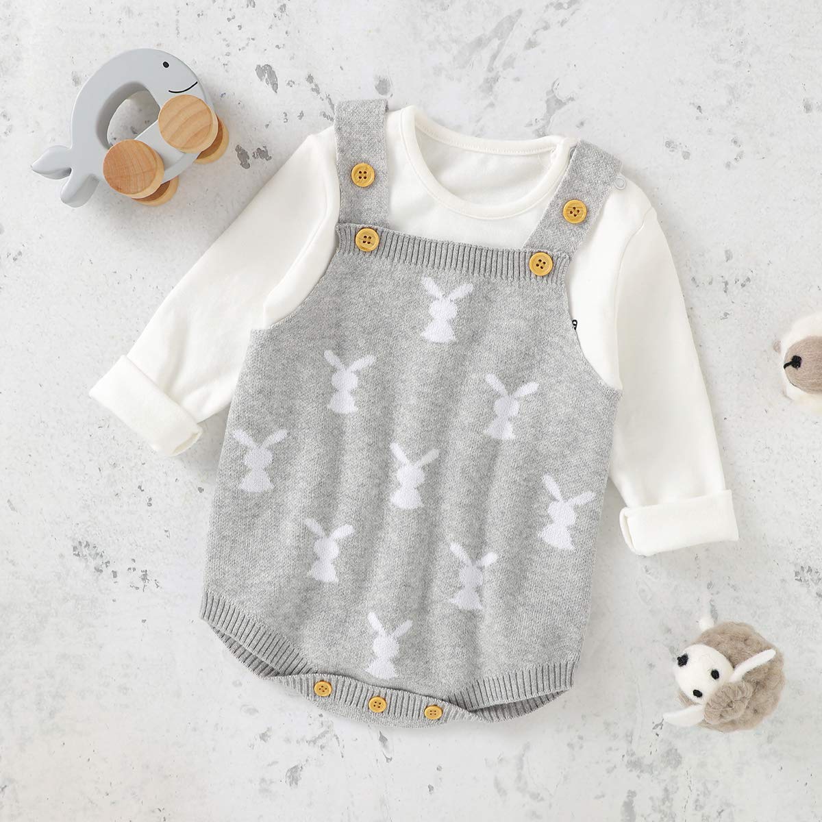 MoZiKin Baby Girl & Boy Easter Bunny Romper - Sleeveless Knitted Bodysuit Jumpsuit for 1st Easter Outfit | Cute Infant Easter Clothing for Photo Shoots, Egg Hunts & Spring Celebrations