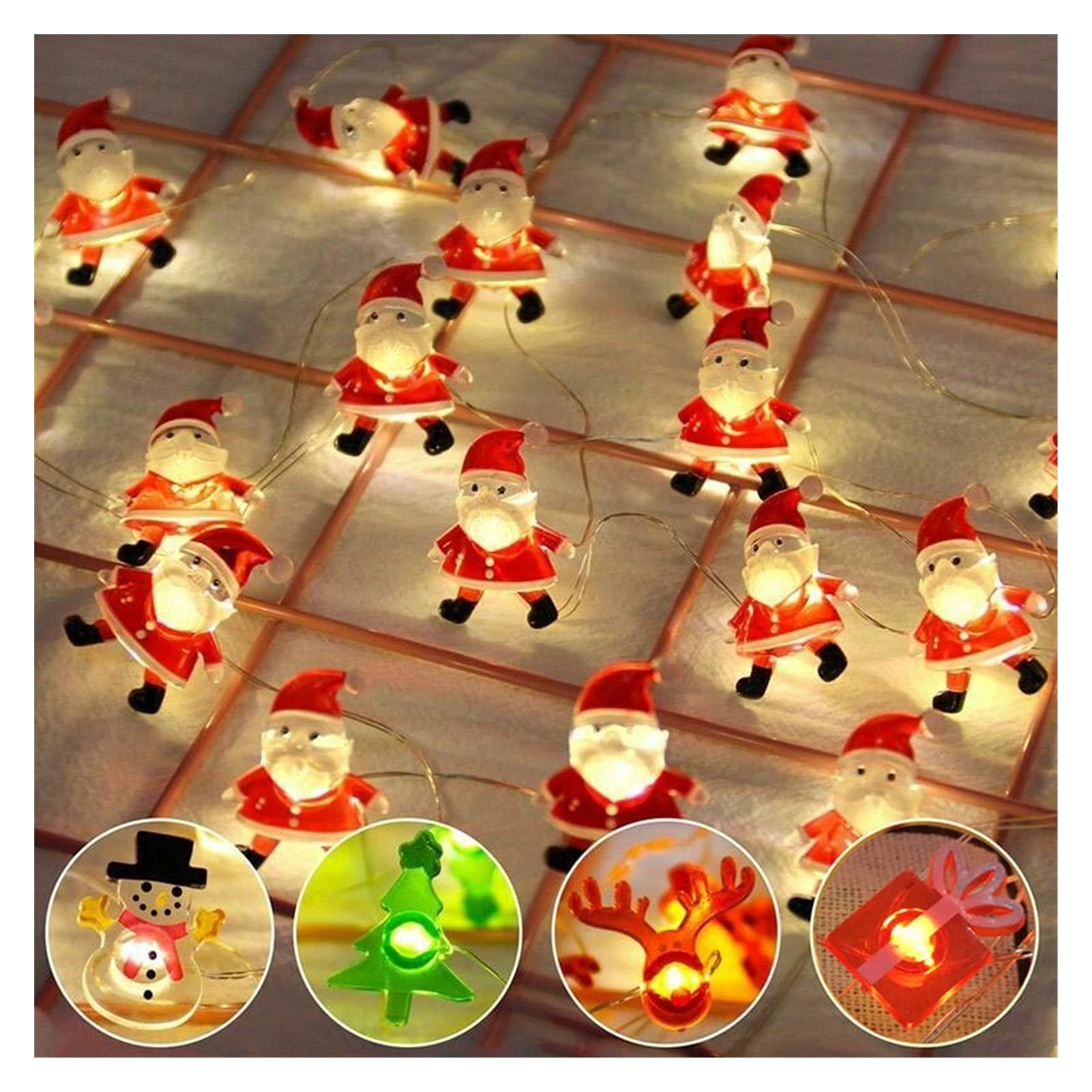 Santa Claus LED Fairy Lights String - 2 Meters 20 Lights Battery Powered Christmas Decorations for Kids Room, Xmas Tree, Party & Winter Home Decoration | Cute Snowman Design Holiday Gift Lamp