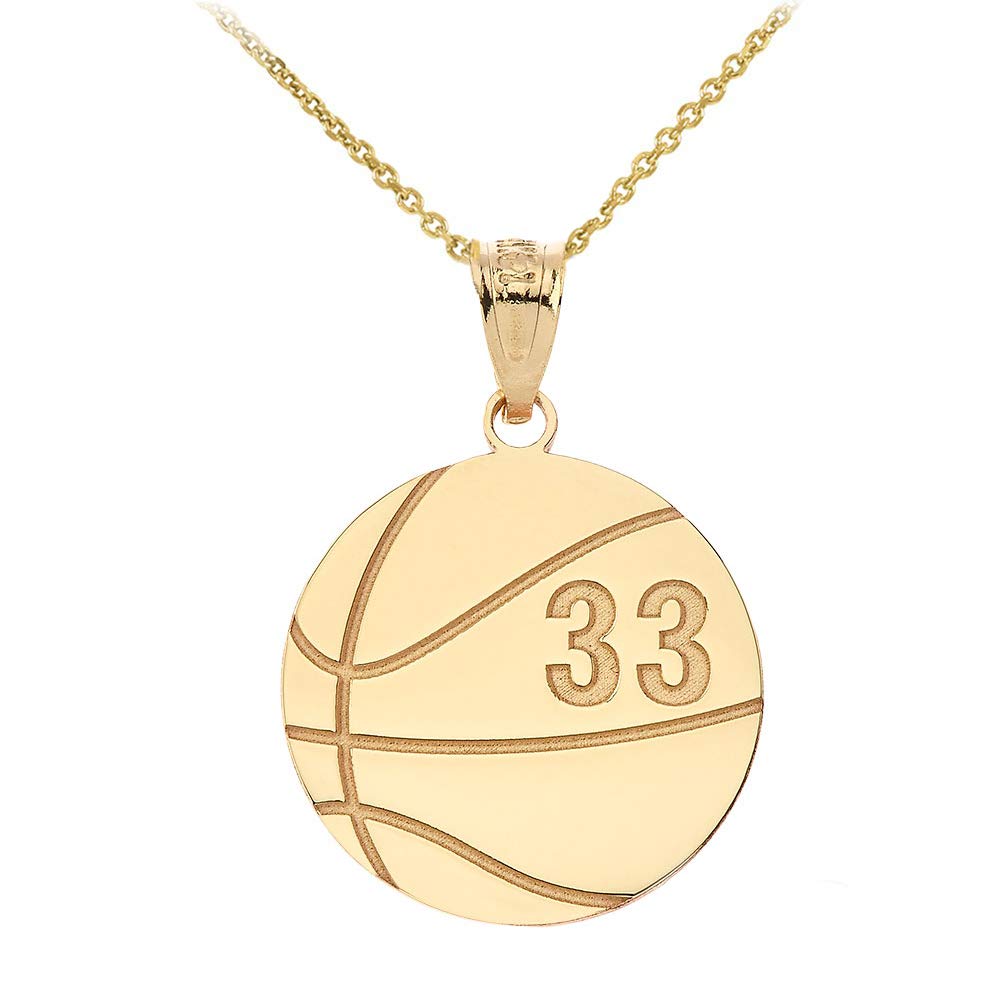 10k Yellow Gold Personalized Basketball Necklace - Custom Name & Number Engraved - Sports Jewelry Gift for Athletes & Basketball Fans - Perfect for Games, Birthdays & Special Occasions