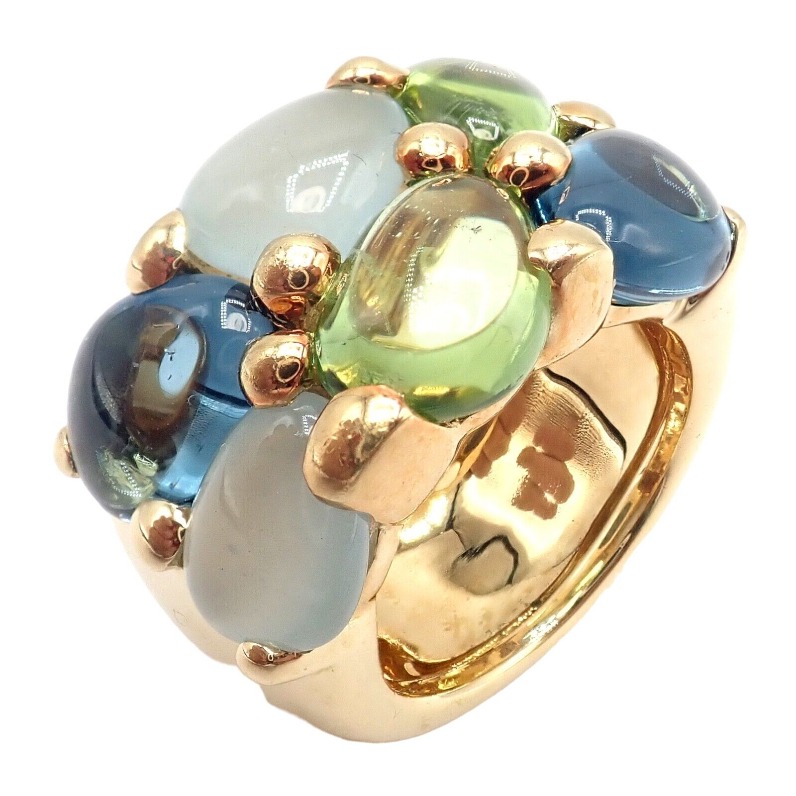 Authentic Pomellato 18K Yellow Gold Sassi Large Peridot Topaz Aqua Ring Size 6 - Elegant Jewelry for Weddings, Parties & Special Occasions