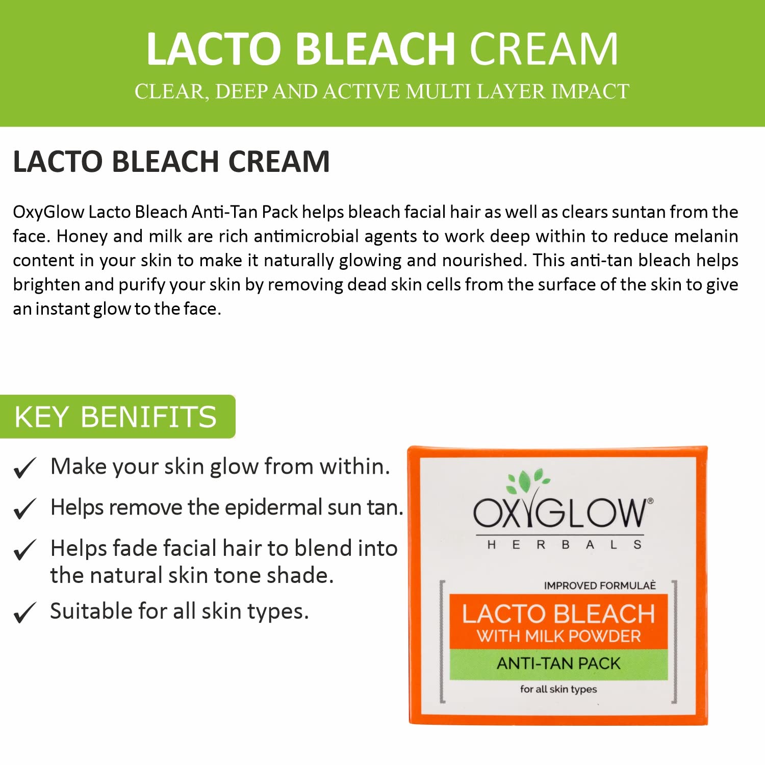 OxyGlow Herbals Bleach Cream with Lacto & Milk Powder | Skin Whitening, Brightening & Tan Removal | Hydrating Face & Body Cream | 50g (Pack of 2) for Glowing Skin at Home or Salon