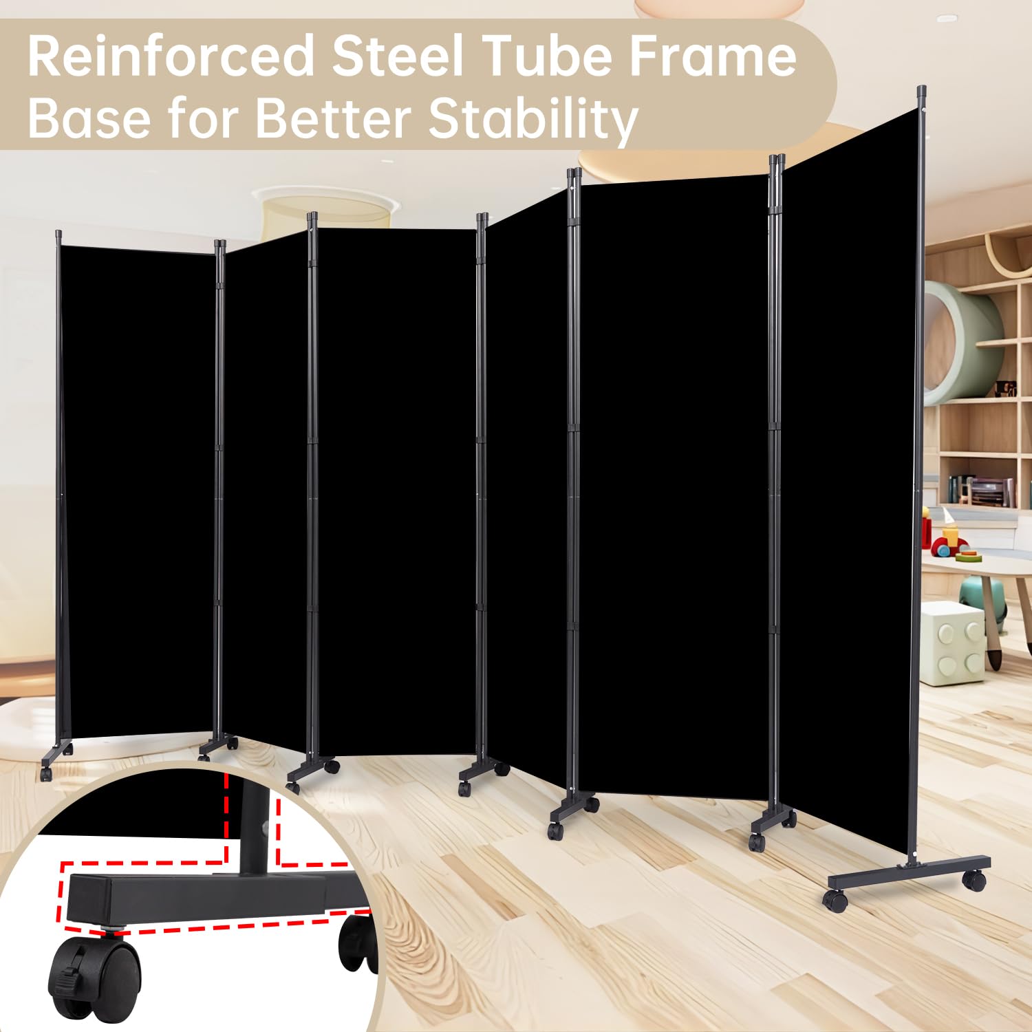 6 Panel Room Divider with Wheels - Portable Fabric Partition Screen for Office, Bedroom & Living Room - Privacy Room Separator for Home & Workspace | Perfect for Creating Private Spaces in Open Areas