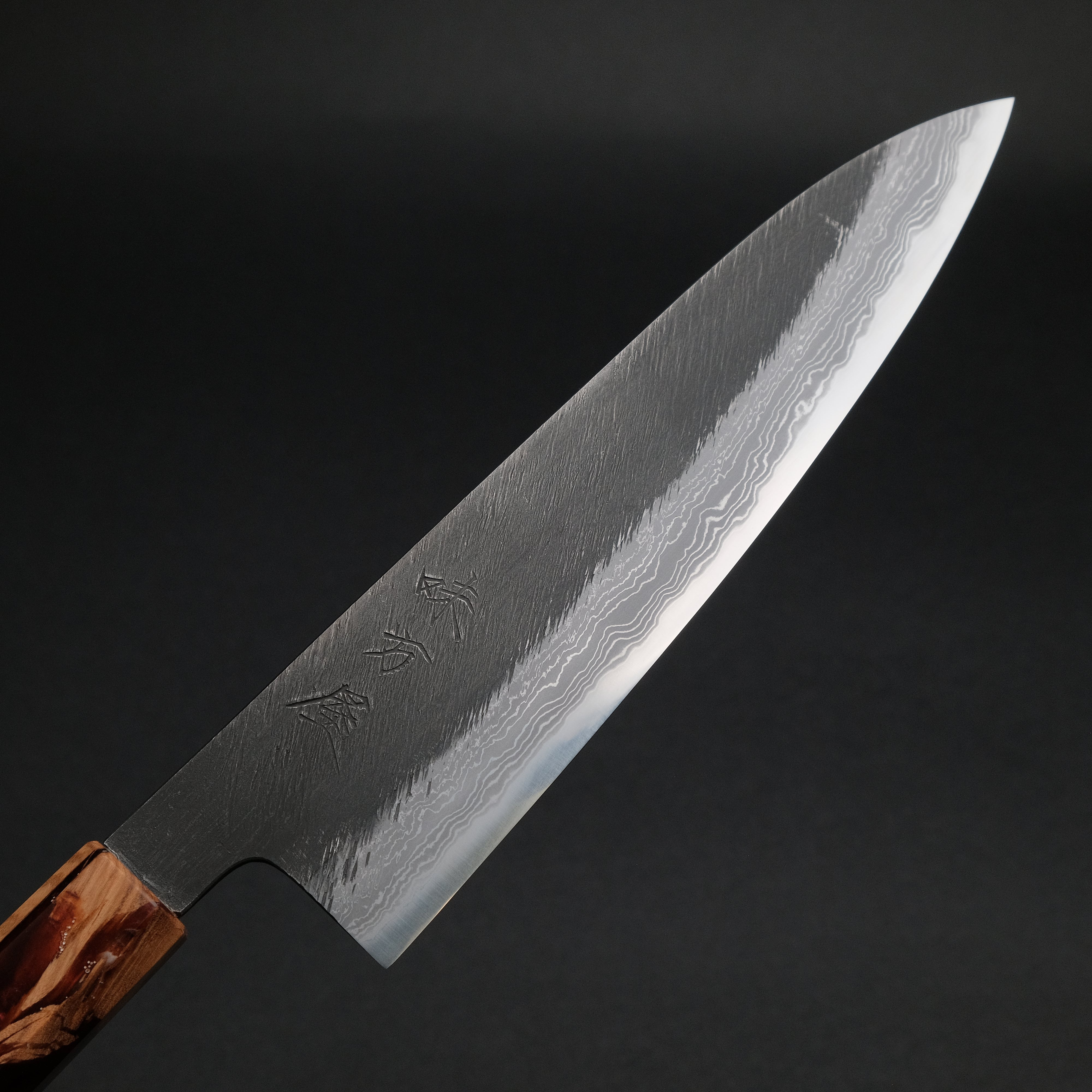 Ajikataya White #2 Matsuba Damascus Gyuto 210mm Japanese Chef Knife with Olive Wood & Resin Handle - Premium Kitchen Knife for Sushi, Meat Cutting & Professional Cooking (#11)