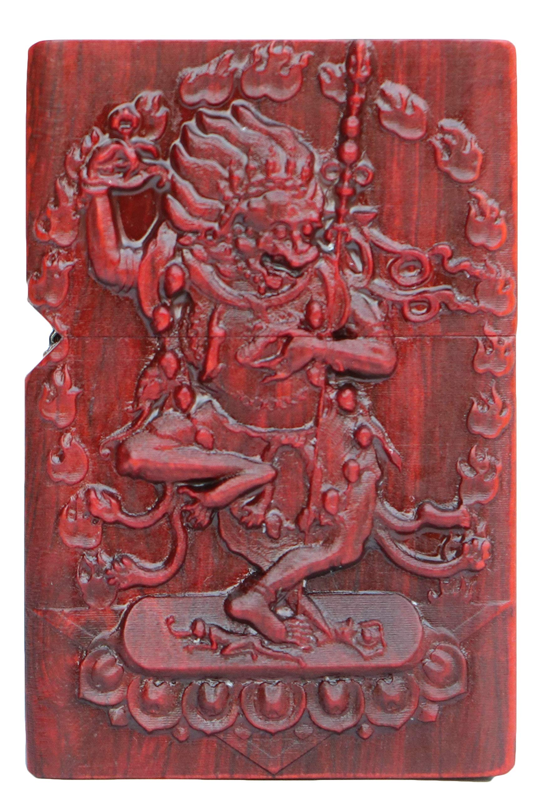 Natural Huanghuali Wood Rosewood Carved Protector Deity Lighter Case for Zippo - Vajravarahi Dorje Phagmo Dakini Design | Buddhist Altar Decor, Spiritual Gift, Collector's Item