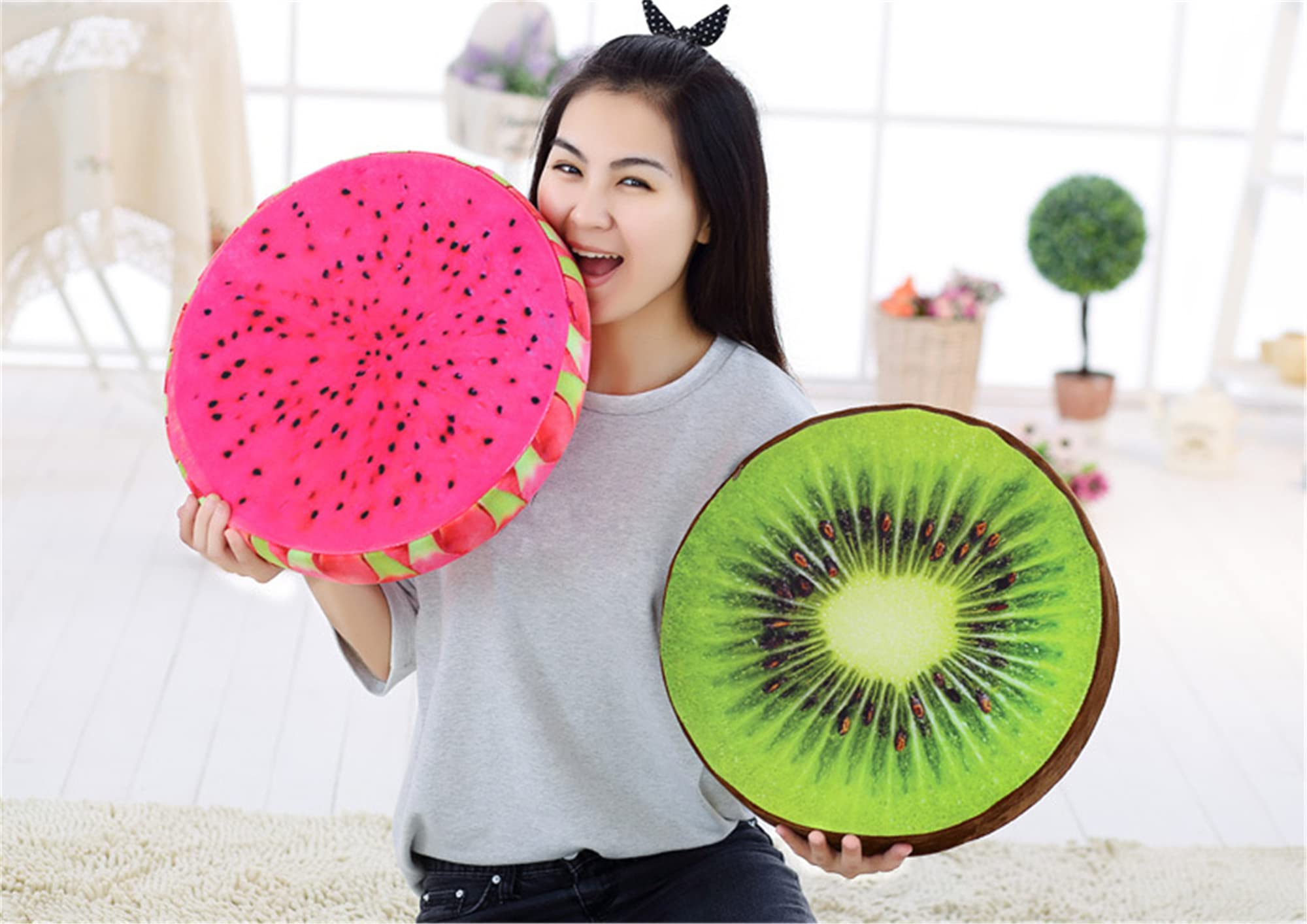 LANFIRE 3D Watermelon Slice Memory Foam Cushion - Fruit Stool Stump Seat Pad with Rose Design, Soft Doll Pillow for Home Decor, Kids Room & Nursery