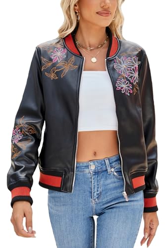 Black Floral Motorcycle Coat