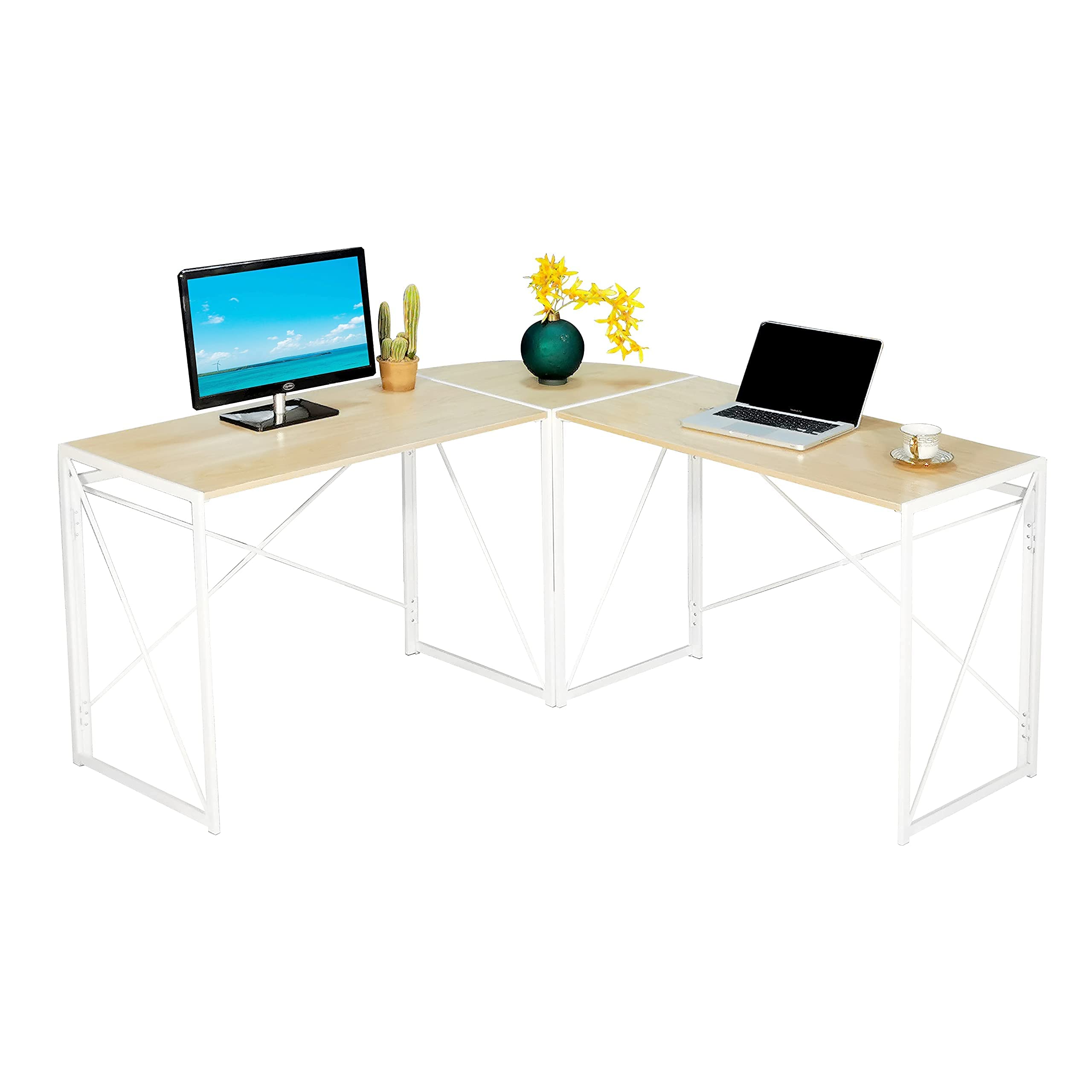 Rainbow Sophia L-Shaped Corner Computer Desk - 59 Inch White Modern Reversible Foldable Home Office Desk with Sturdy Metal Frame, Easy Assembly - Perfect for Small Spaces, Gaming & Work from Home Setup