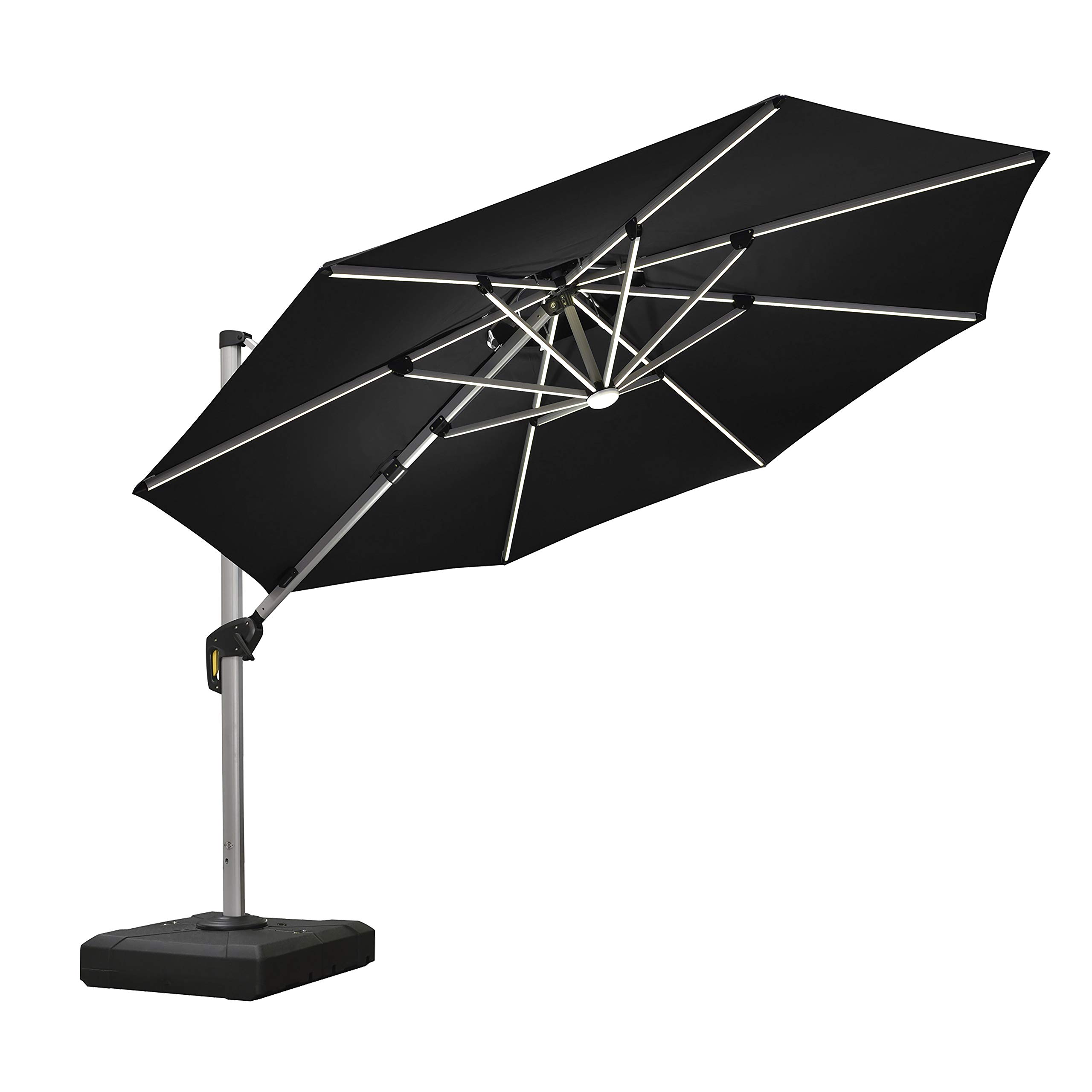 PURPLE LEAF 10ft Solar Powered LED Patio Umbrella - Large Windproof Cantilever Outdoor Umbrella with LED Lights for Garden, Deck, Pool - Heavy Duty Sun Shade for Outdoor Dining & Relaxation (Black)