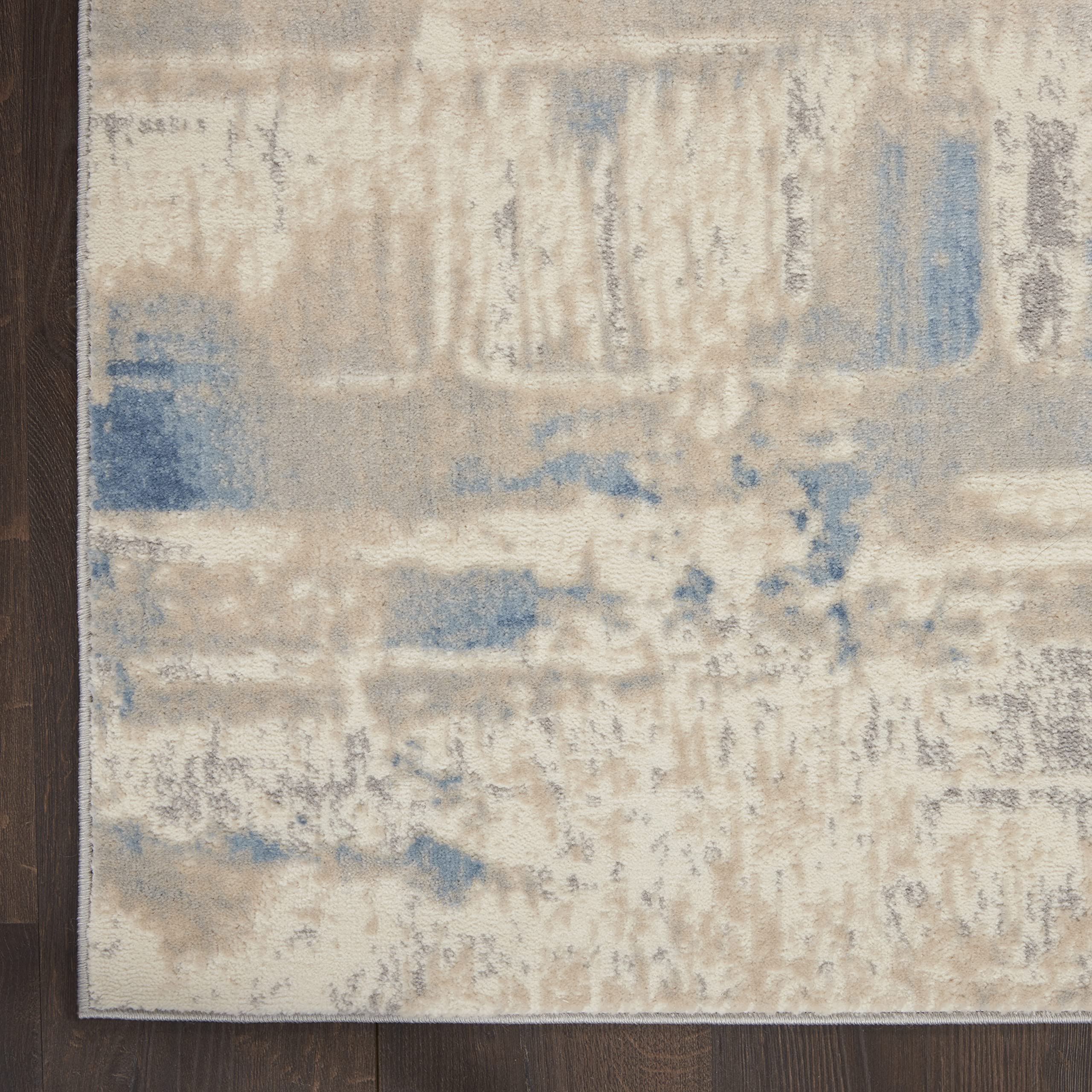 Nourison Solace Abstract Ivory Grey Blue 8x10 Area Rug - Easy Clean, Non-Shedding, Stain Resistant for Bedroom, Living Room, Dining Room & Kitchen | Soft Comfort Underfoot for Home Decor & High Traffic Areas