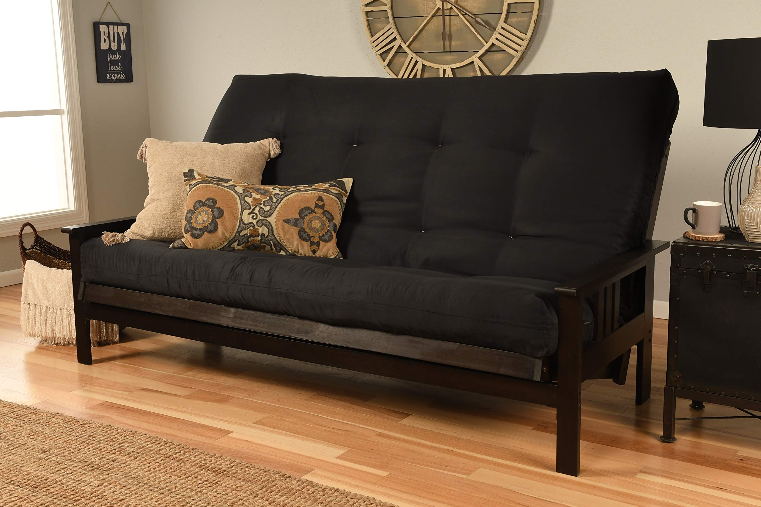 Kodiak Furniture Monterey Queen Futon Set - Espresso Finish & Black Suede Upholstery - Perfect for Small Spaces, Guest Rooms & Apartments